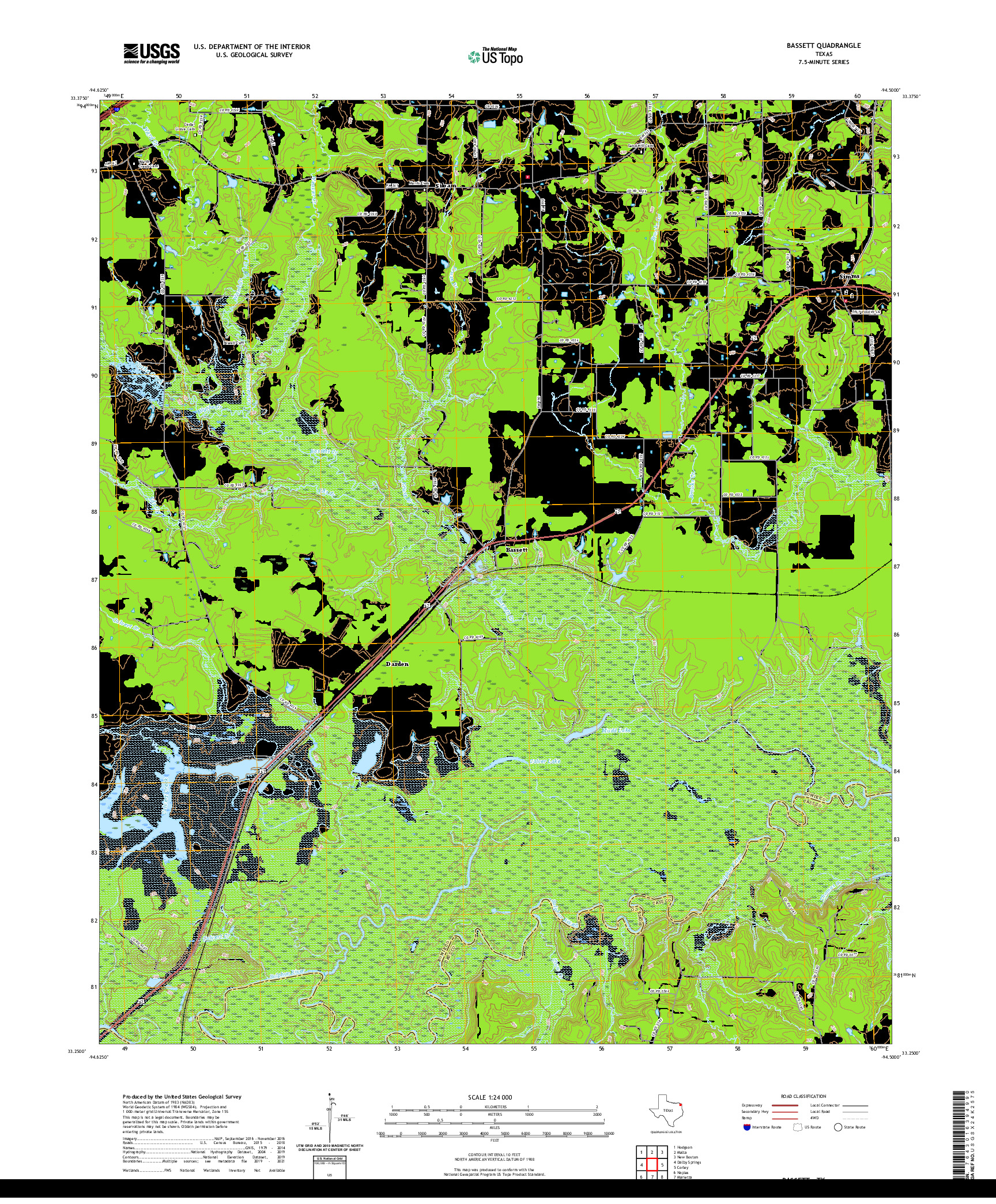 US TOPO 7.5-MINUTE MAP FOR BASSETT, TX