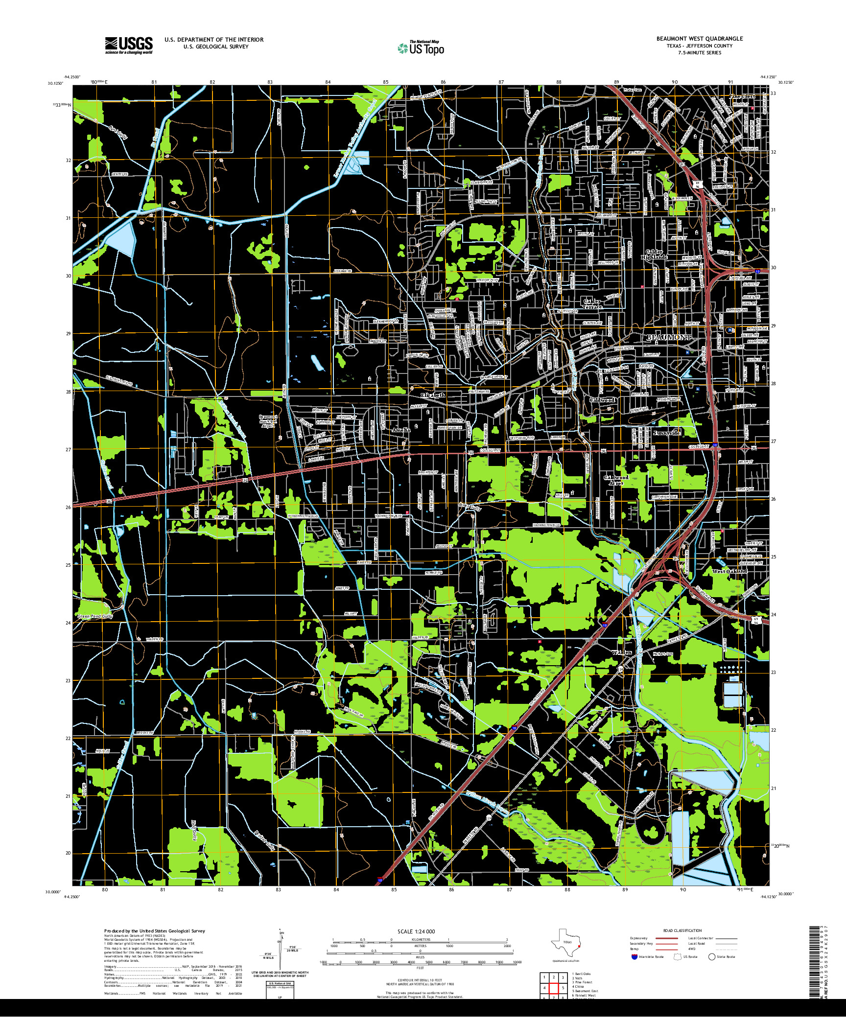 US TOPO 7.5-MINUTE MAP FOR BEAUMONT WEST, TX