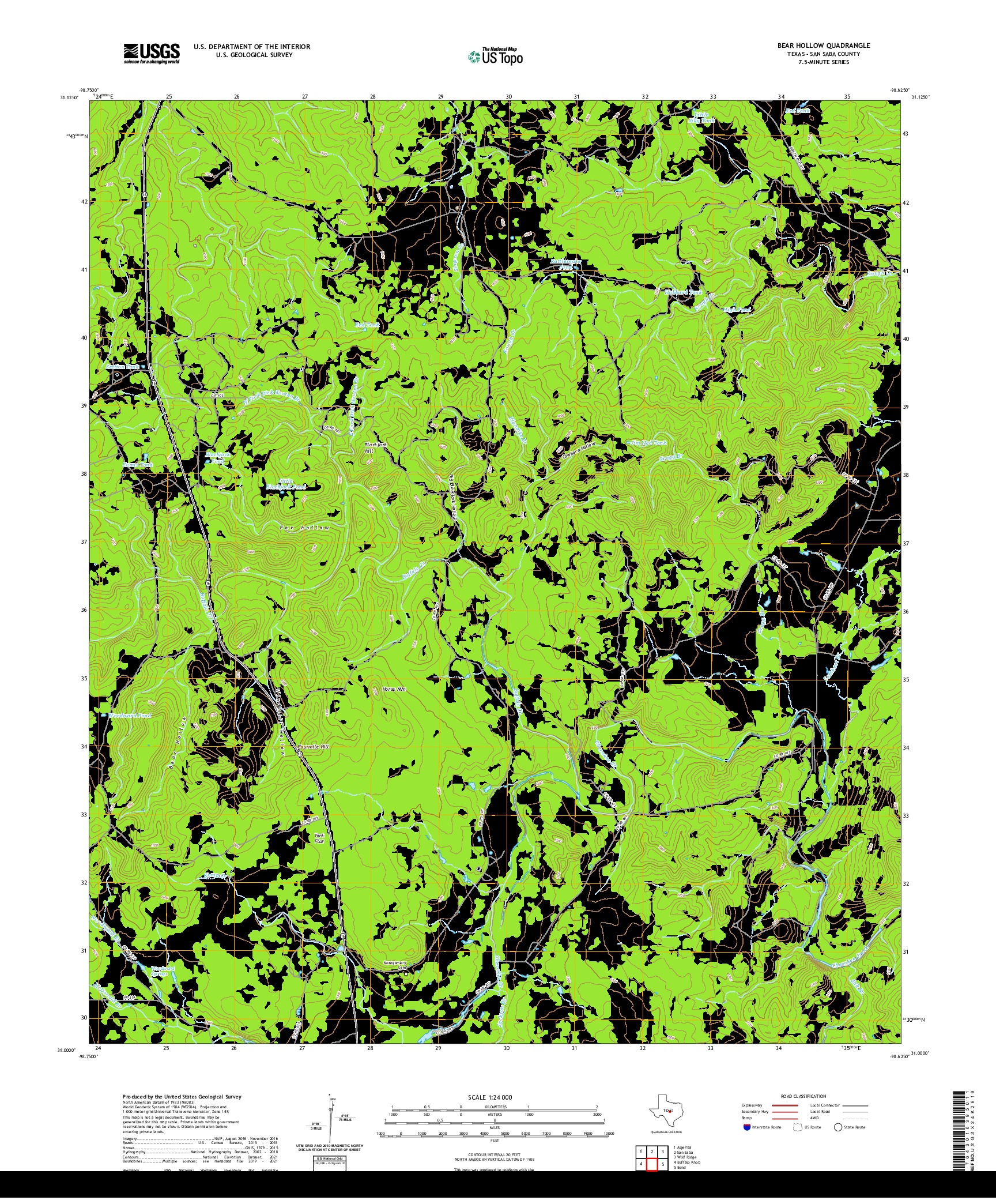 US TOPO 7.5-MINUTE MAP FOR BEAR HOLLOW, TX