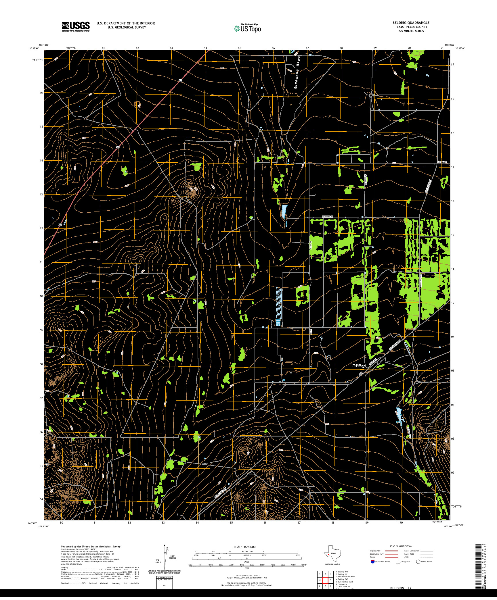 US TOPO 7.5-MINUTE MAP FOR BELDING, TX