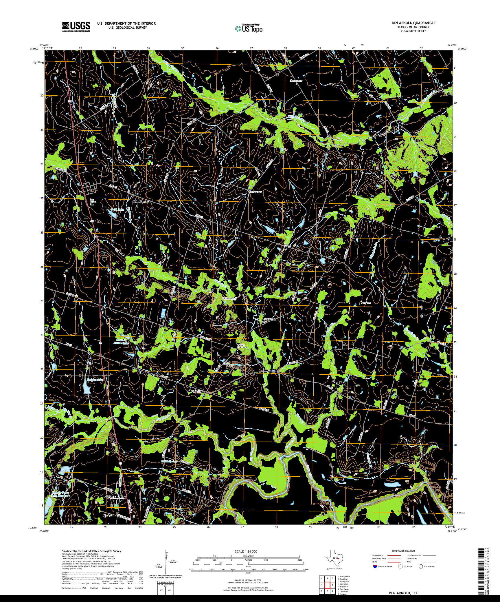 US TOPO 7.5-MINUTE MAP FOR BEN ARNOLD, TX