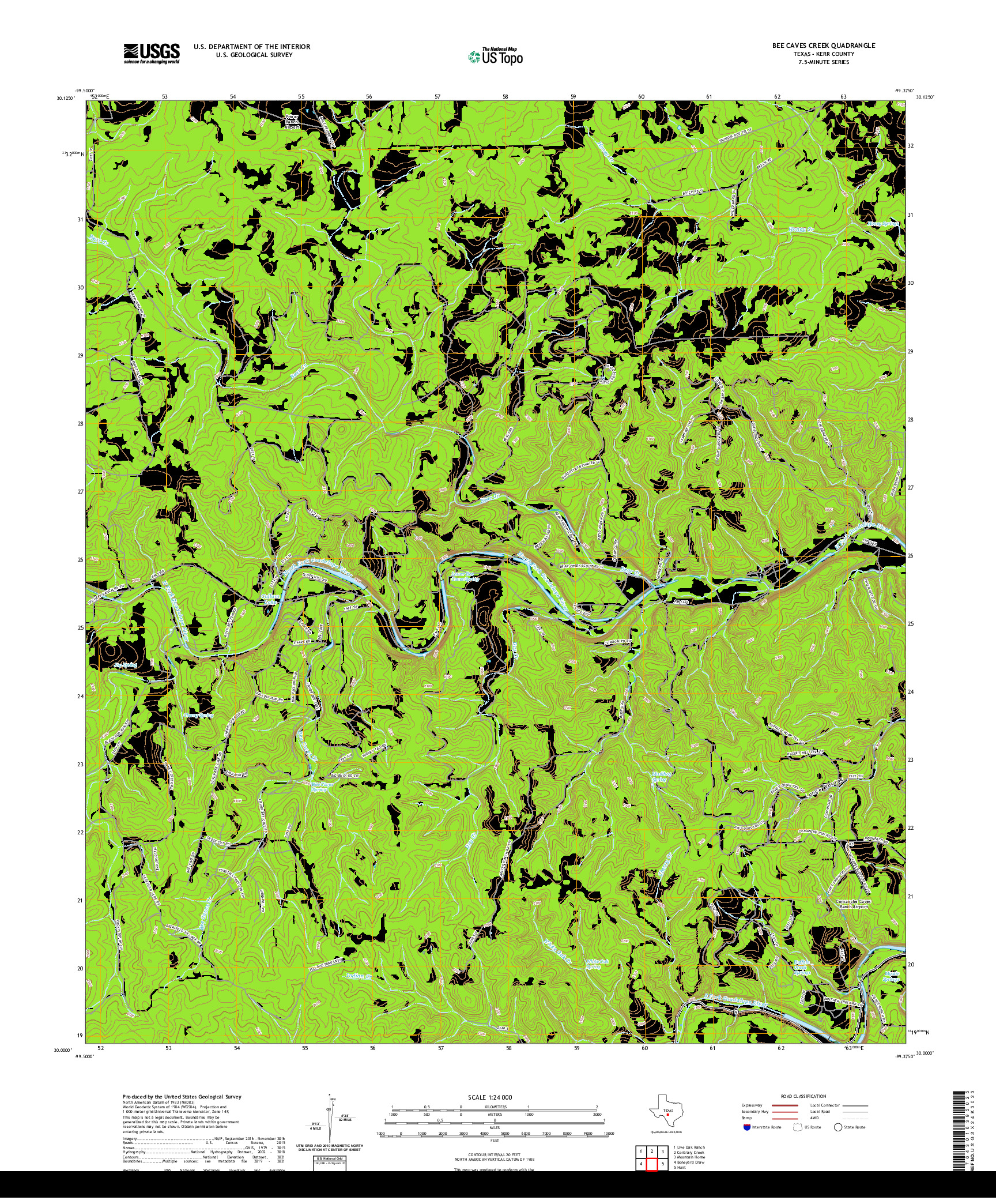 US TOPO 7.5-MINUTE MAP FOR BEE CAVES CREEK, TX