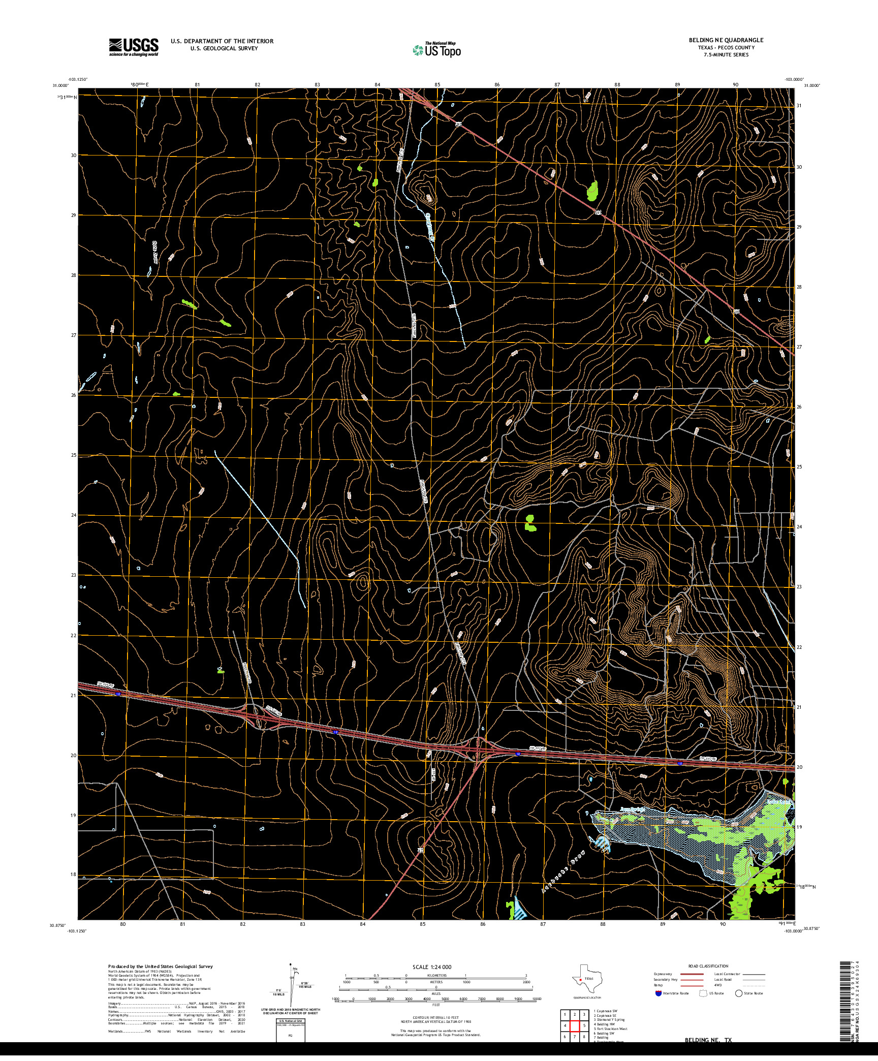 US TOPO 7.5-MINUTE MAP FOR BELDING NE, TX