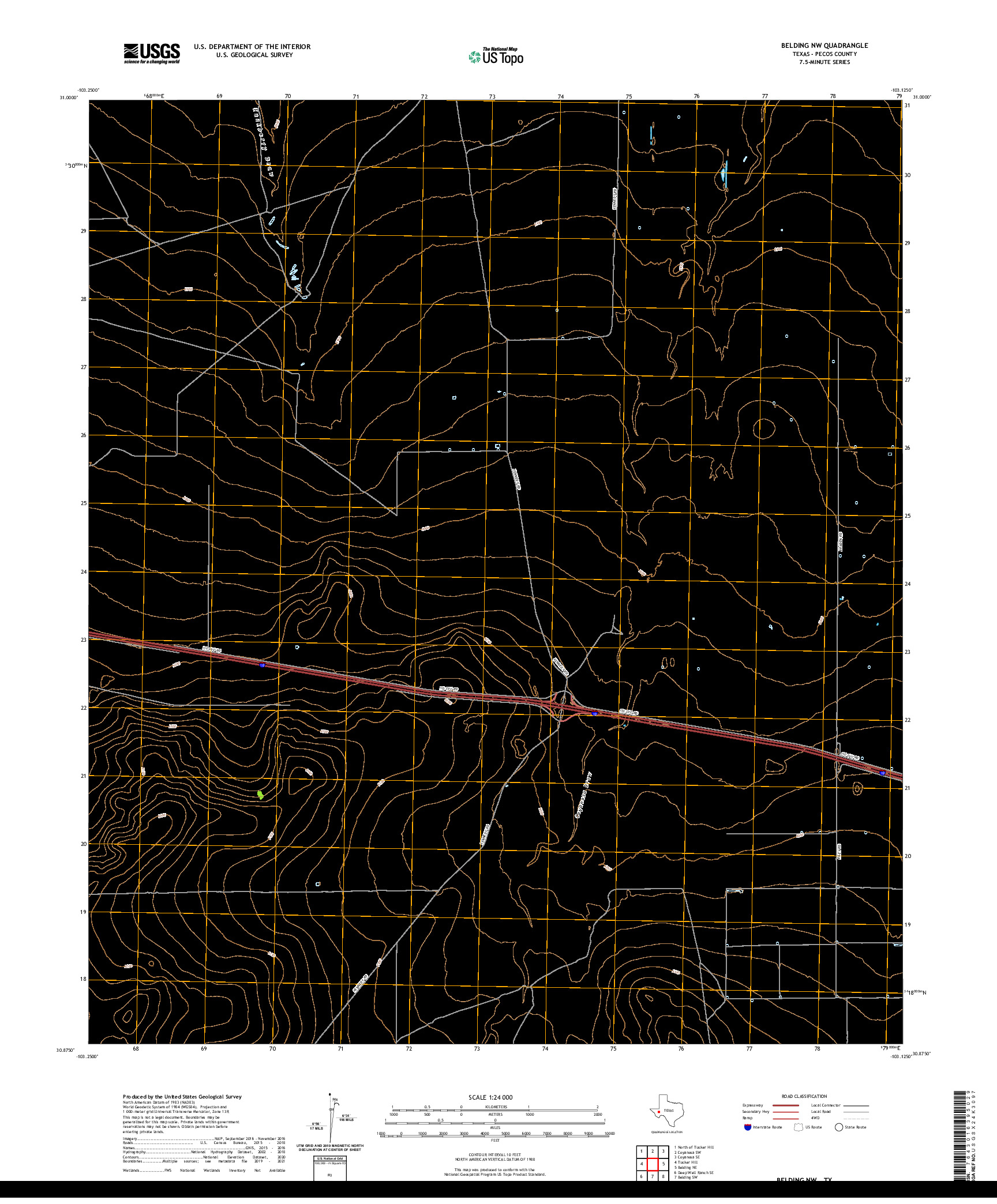 US TOPO 7.5-MINUTE MAP FOR BELDING NW, TX