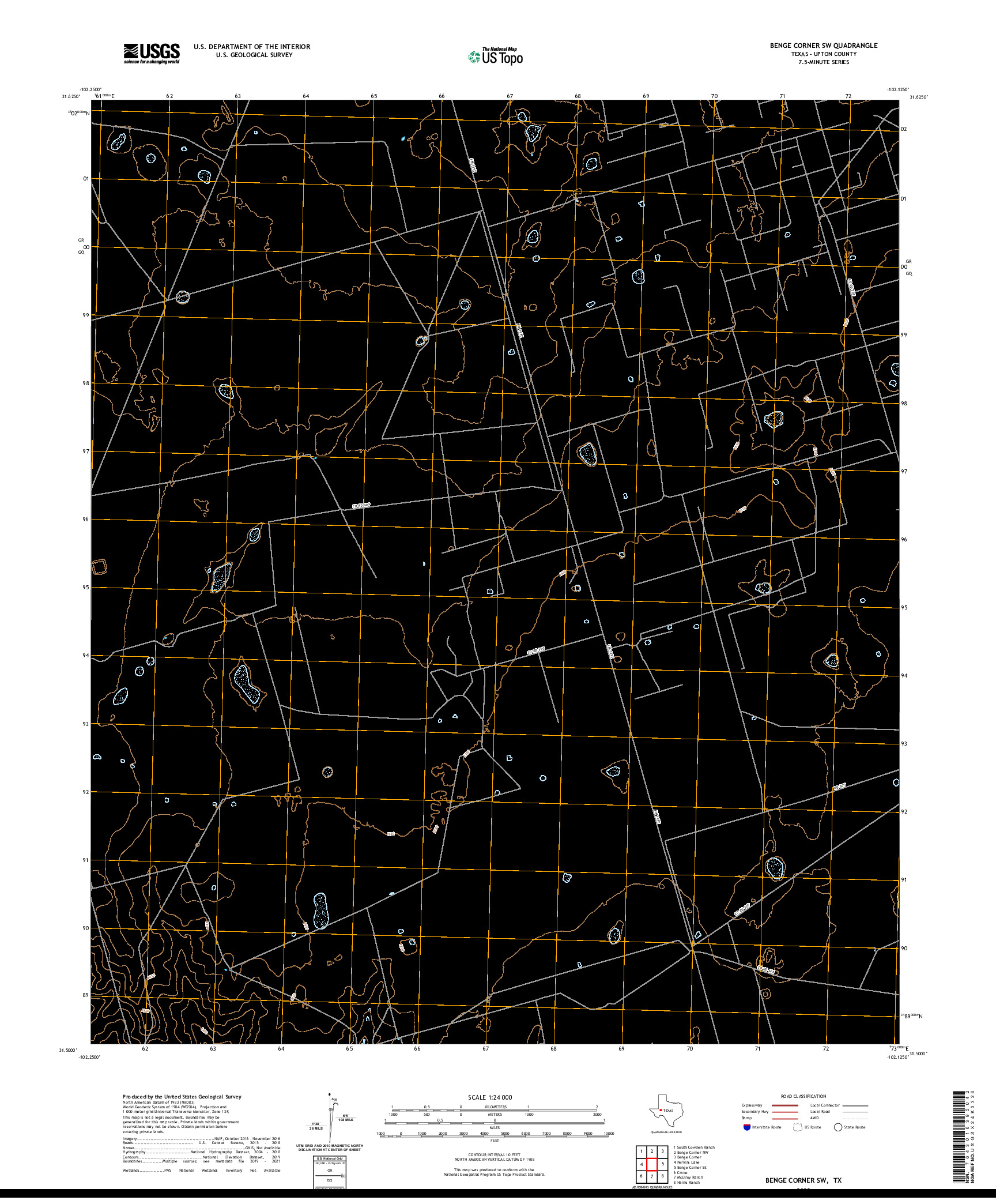 US TOPO 7.5-MINUTE MAP FOR BENGE CORNER SW, TX