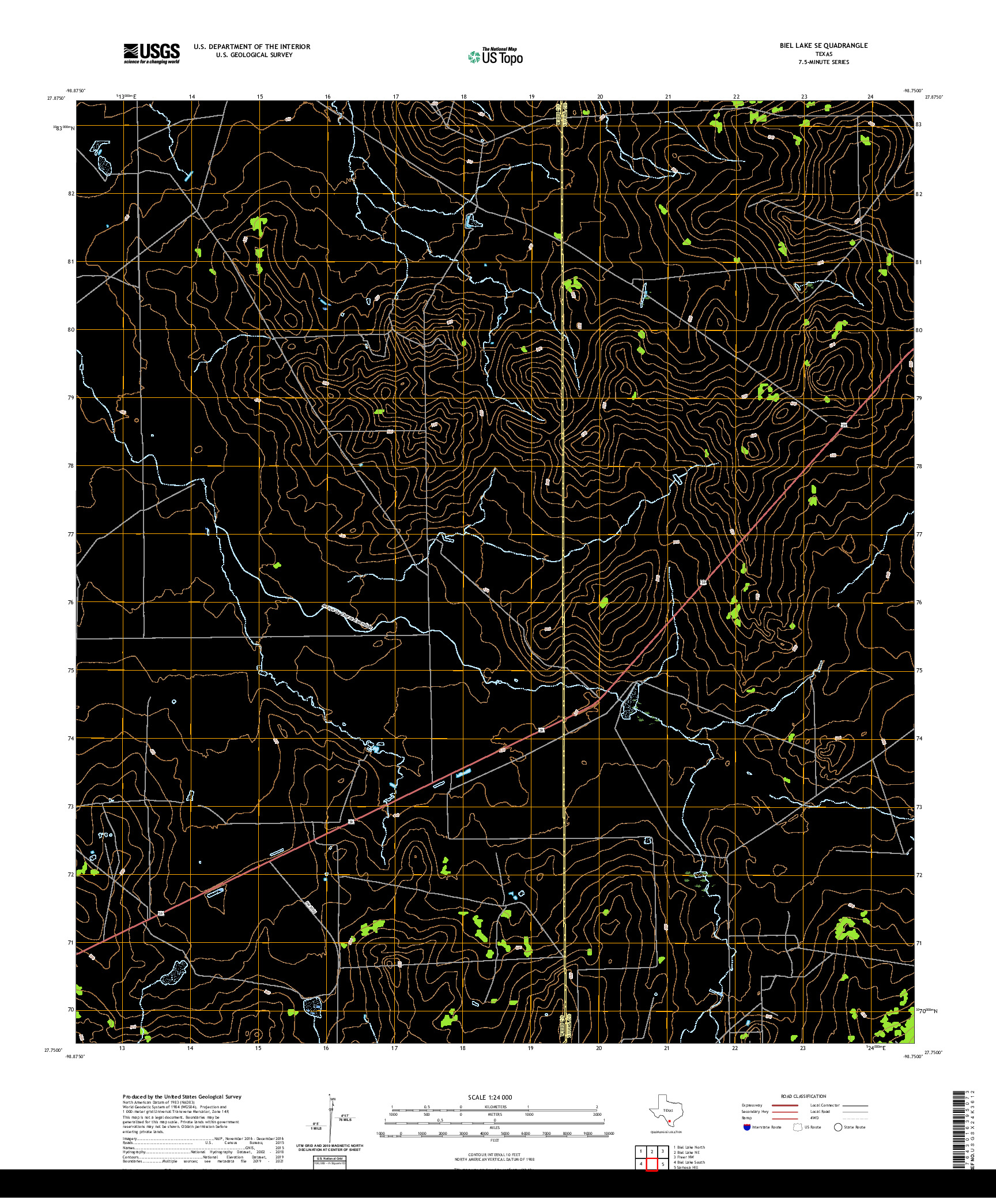 US TOPO 7.5-MINUTE MAP FOR BIEL LAKE SE, TX