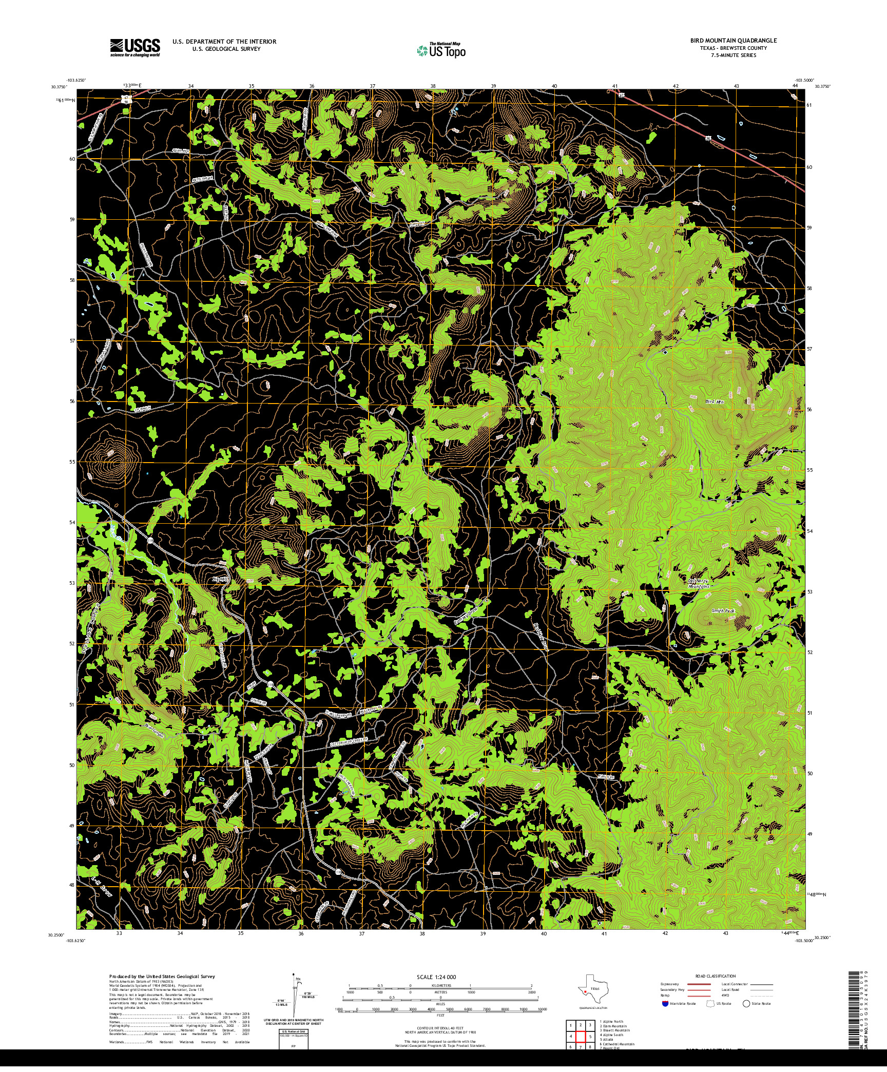 US TOPO 7.5-MINUTE MAP FOR BIRD MOUNTAIN, TX