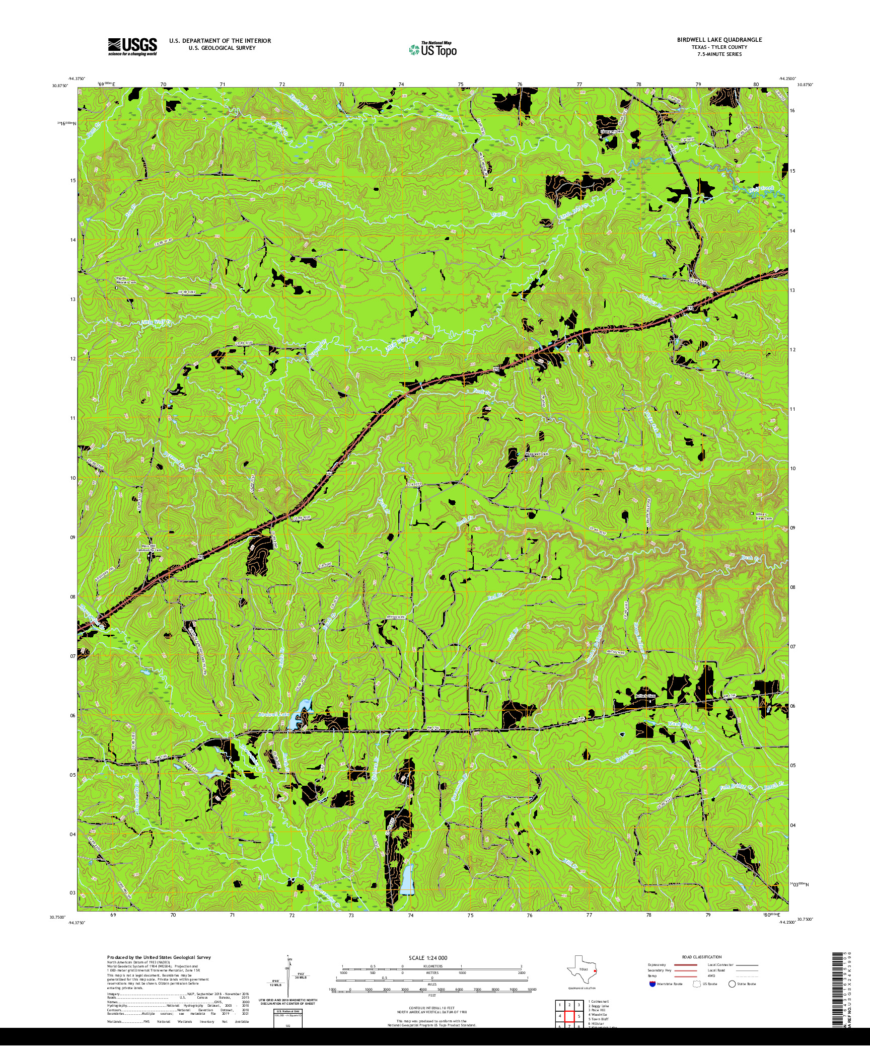 US TOPO 7.5-MINUTE MAP FOR BIRDWELL LAKE, TX