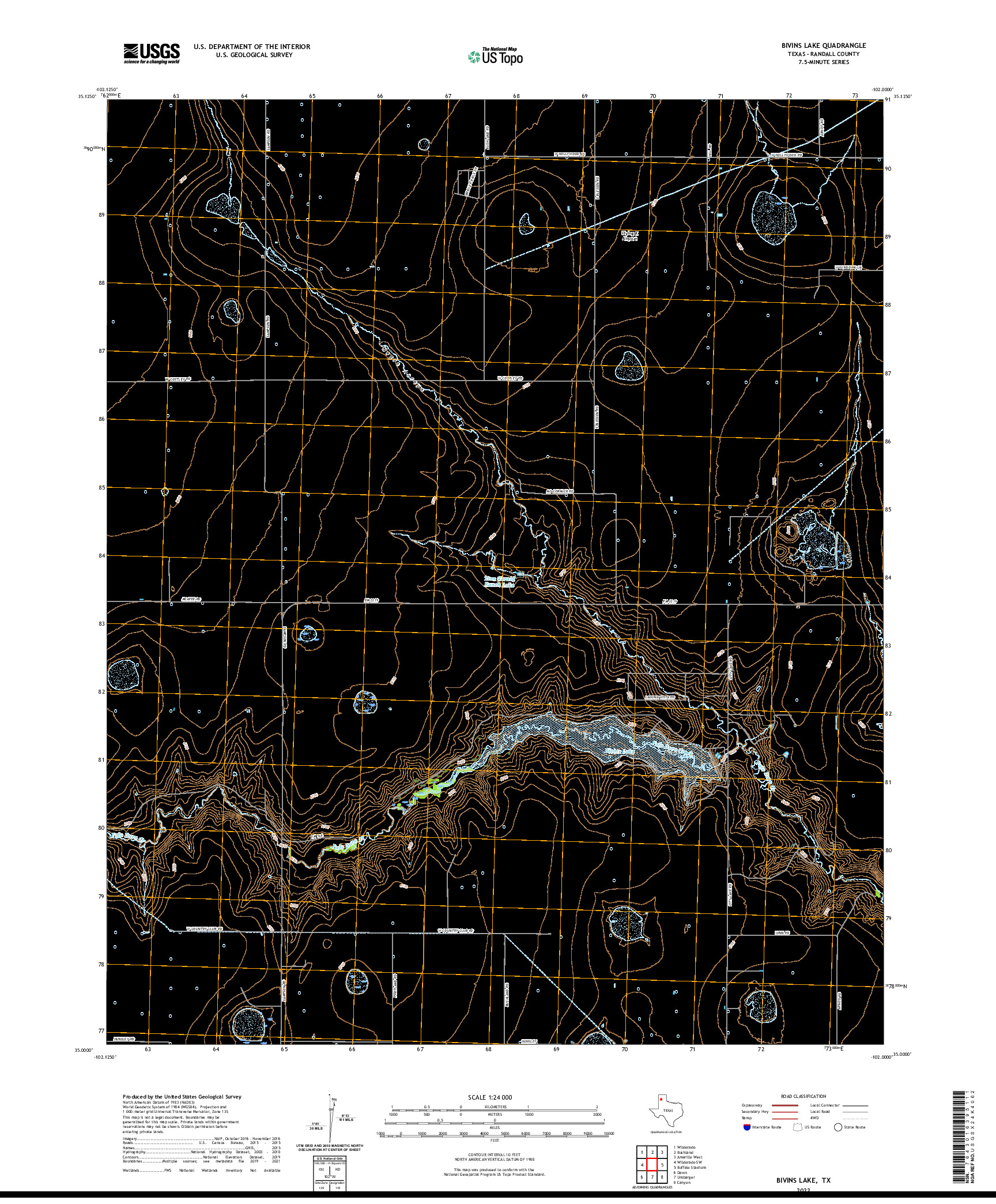 US TOPO 7.5-MINUTE MAP FOR BIVINS LAKE, TX