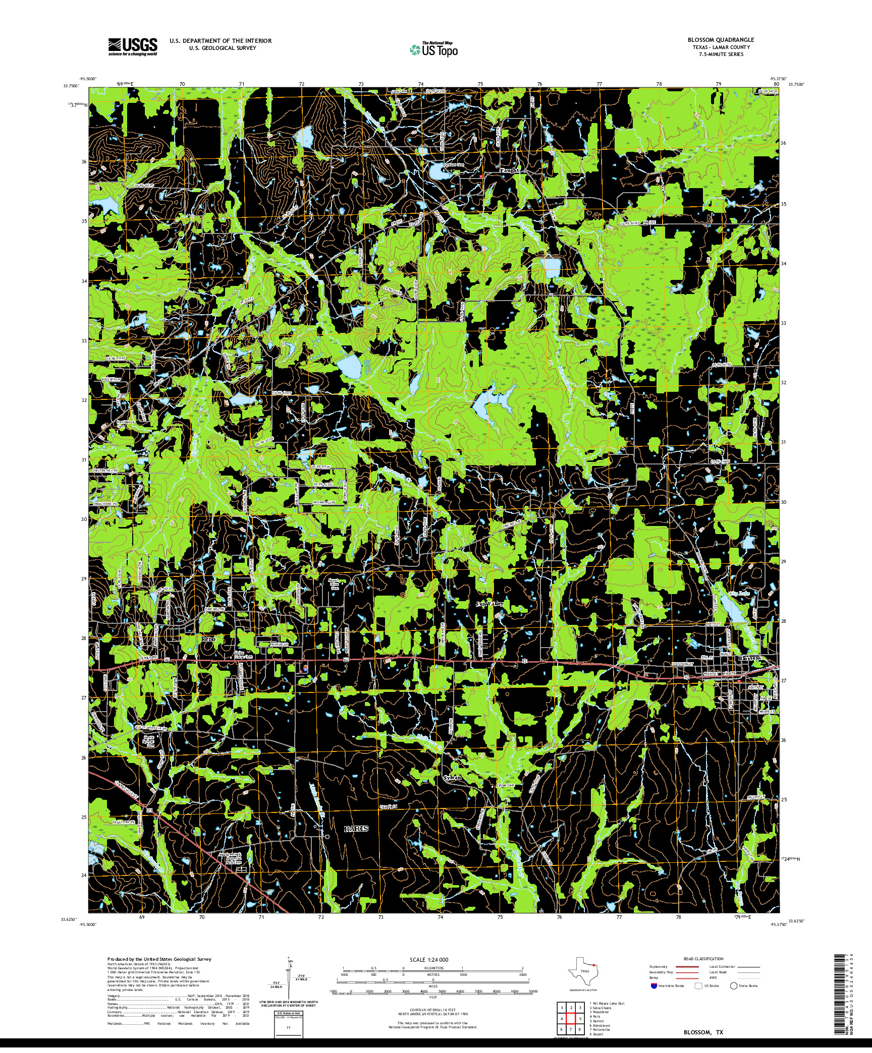 US TOPO 7.5-MINUTE MAP FOR BLOSSOM, TX