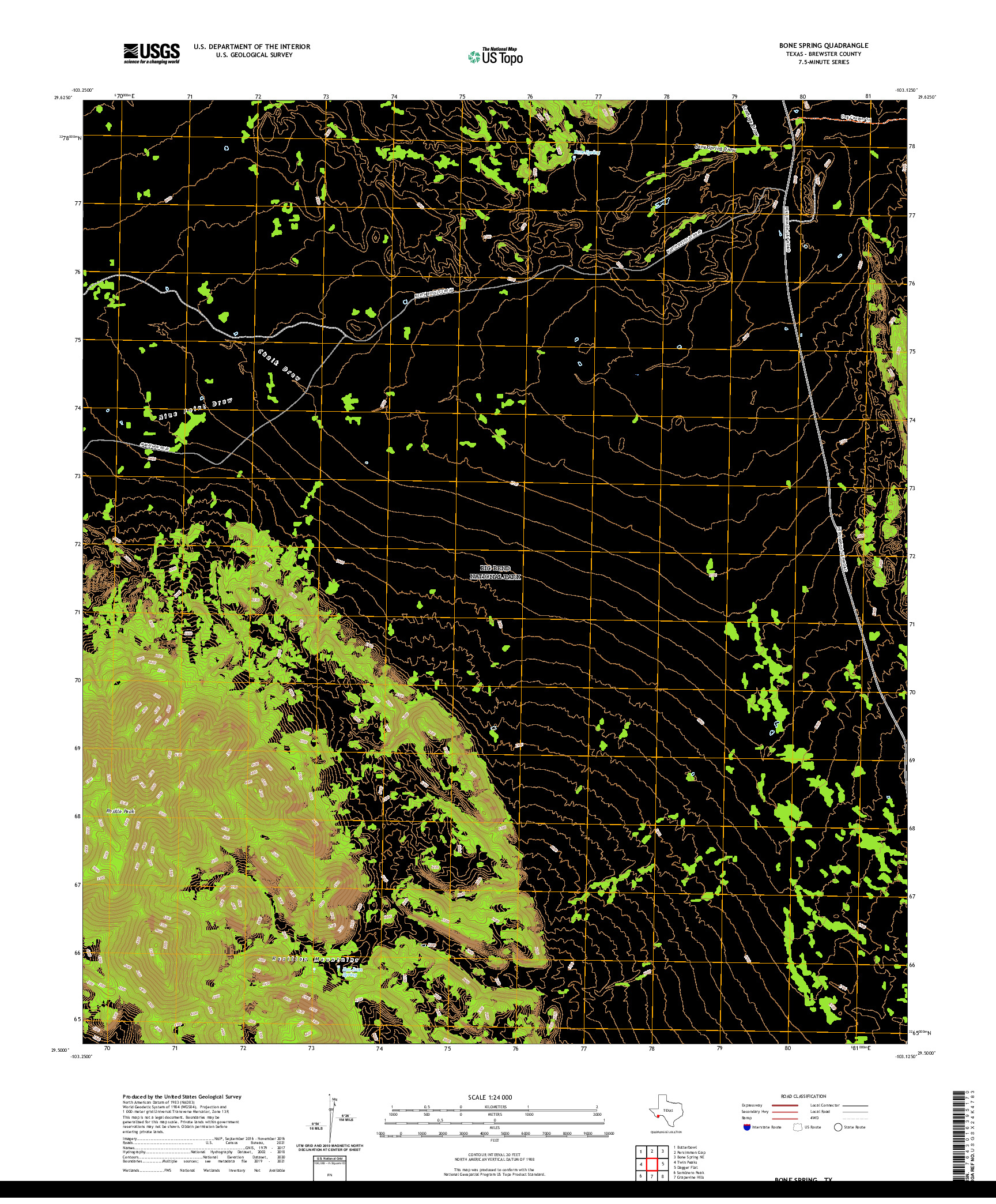 US TOPO 7.5-MINUTE MAP FOR BONE SPRING, TX