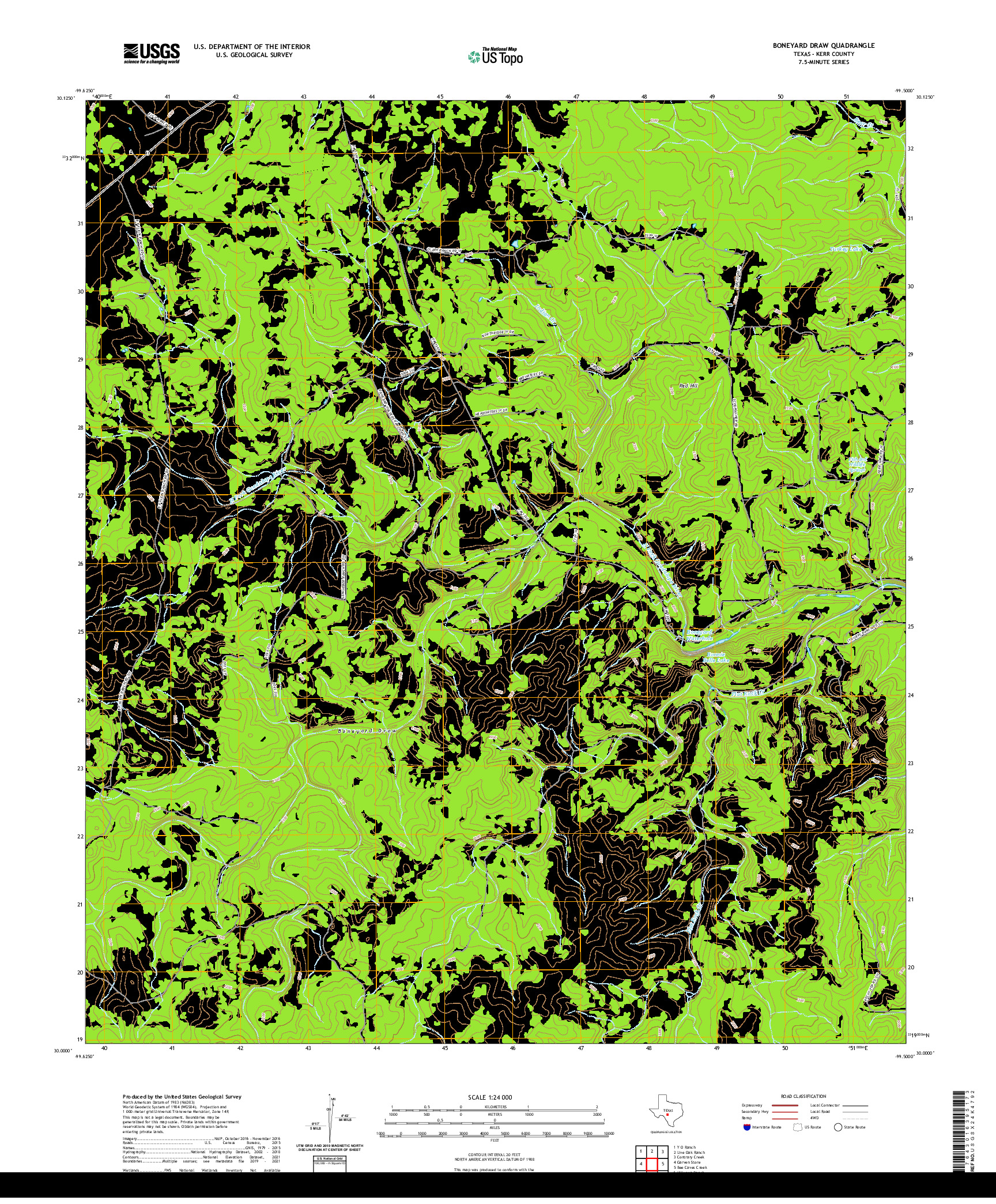 US TOPO 7.5-MINUTE MAP FOR BONEYARD DRAW, TX