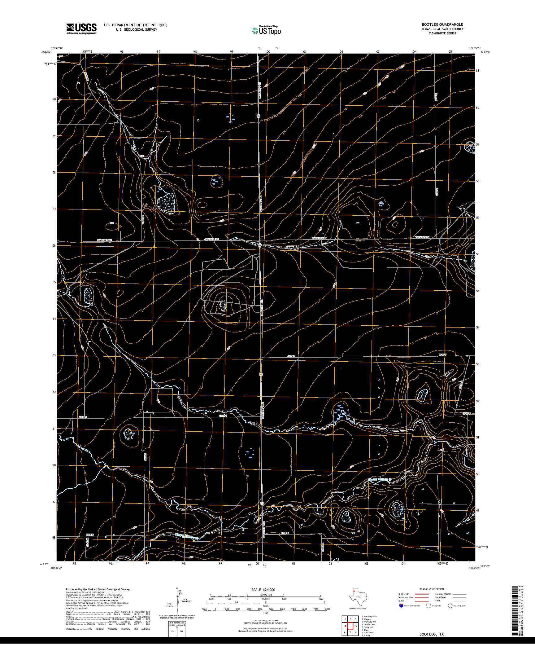 US TOPO 7.5-MINUTE MAP FOR BOOTLEG, TX