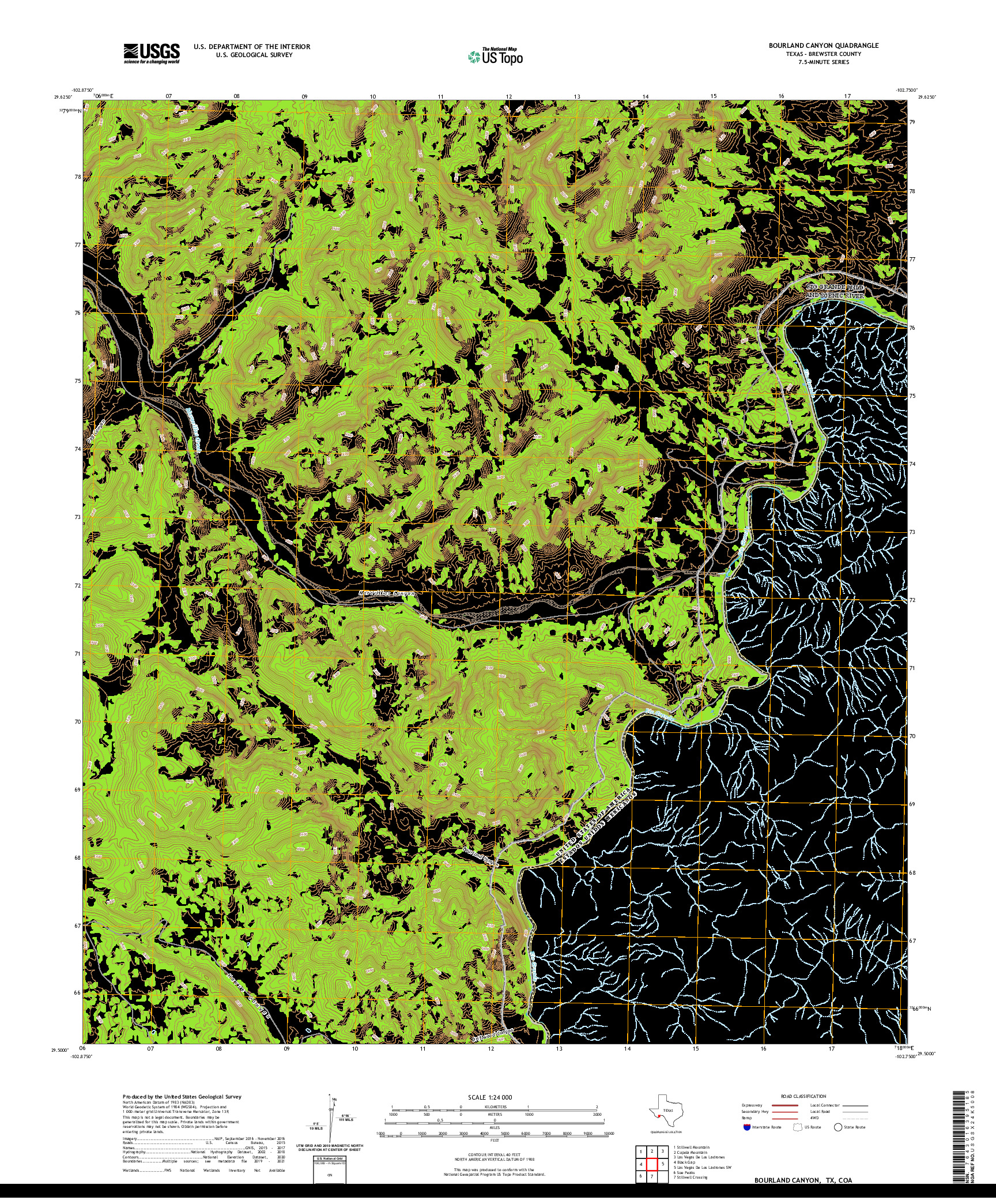 US TOPO 7.5-MINUTE MAP FOR BOURLAND CANYON, TX,COA