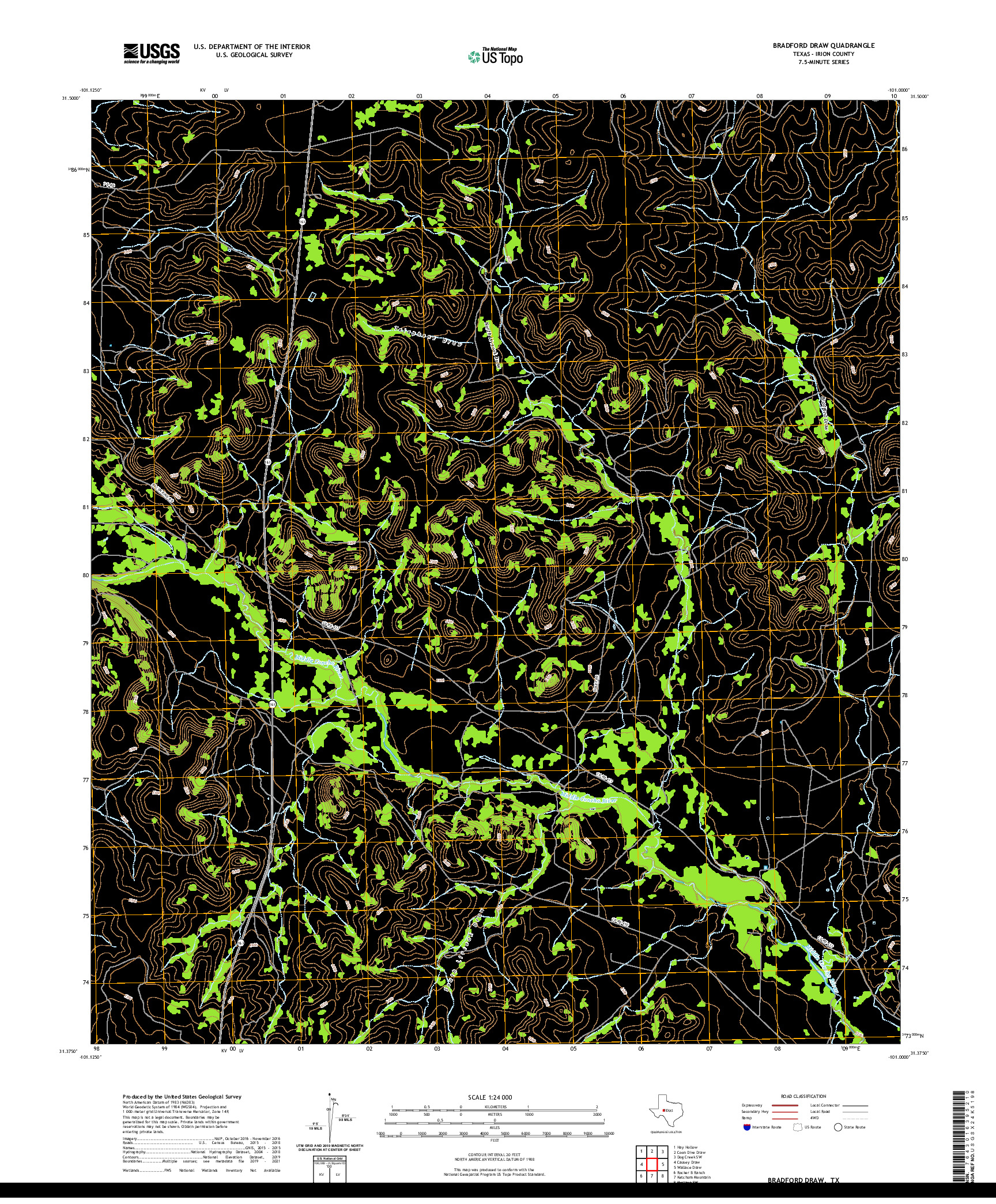 US TOPO 7.5-MINUTE MAP FOR BRADFORD DRAW, TX