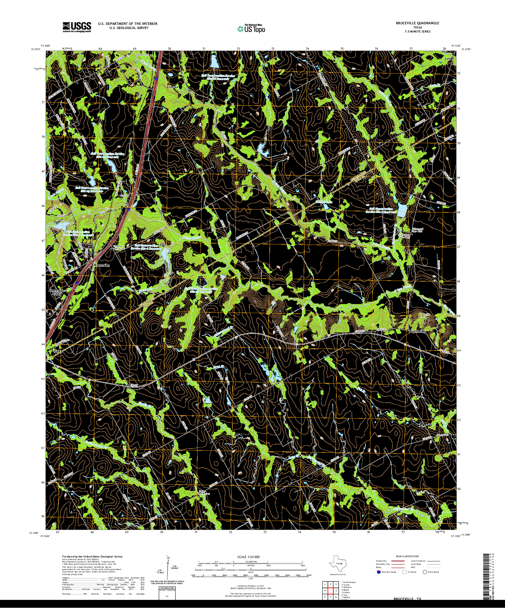 US TOPO 7.5-MINUTE MAP FOR BRUCEVILLE, TX