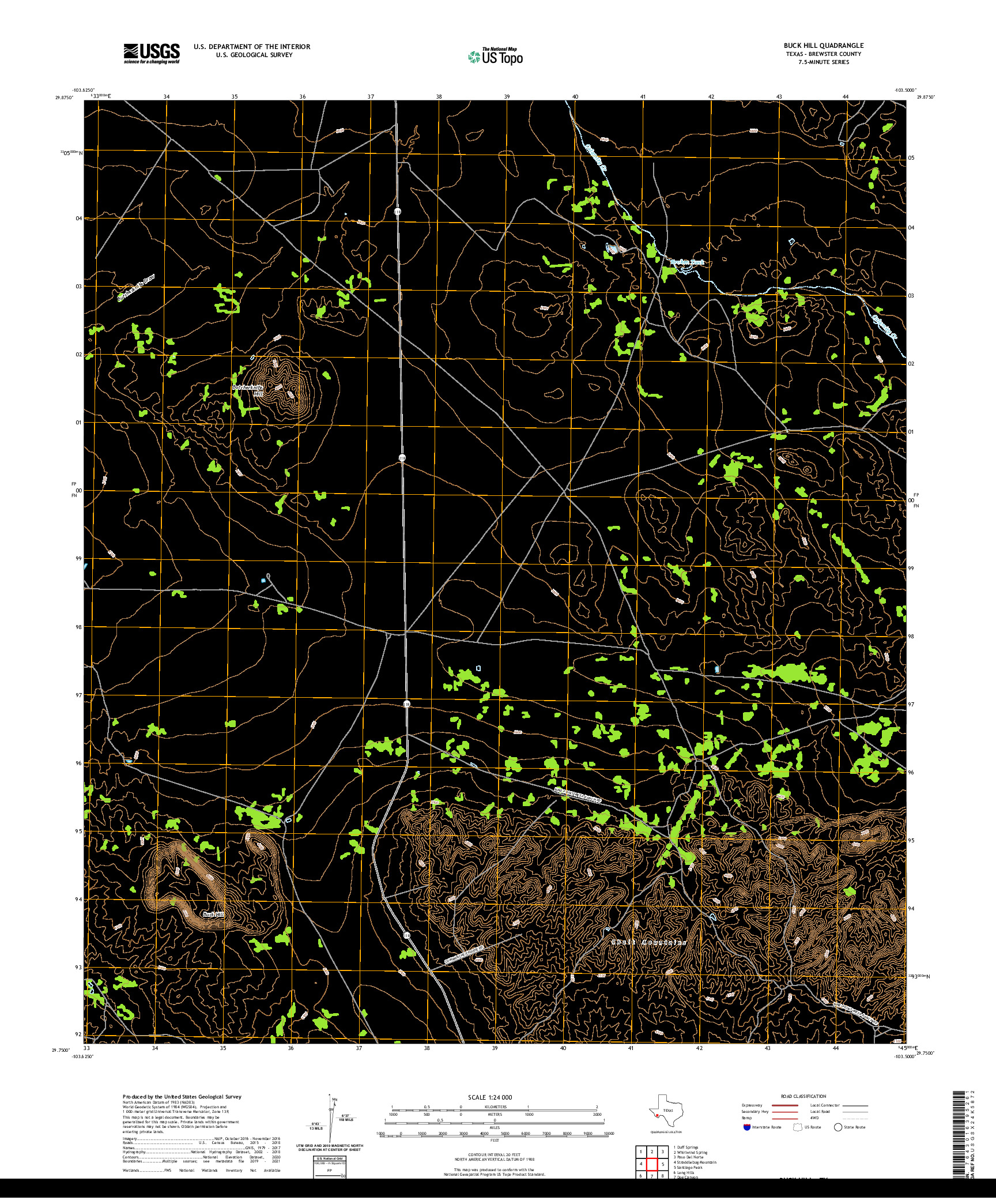 US TOPO 7.5-MINUTE MAP FOR BUCK HILL, TX