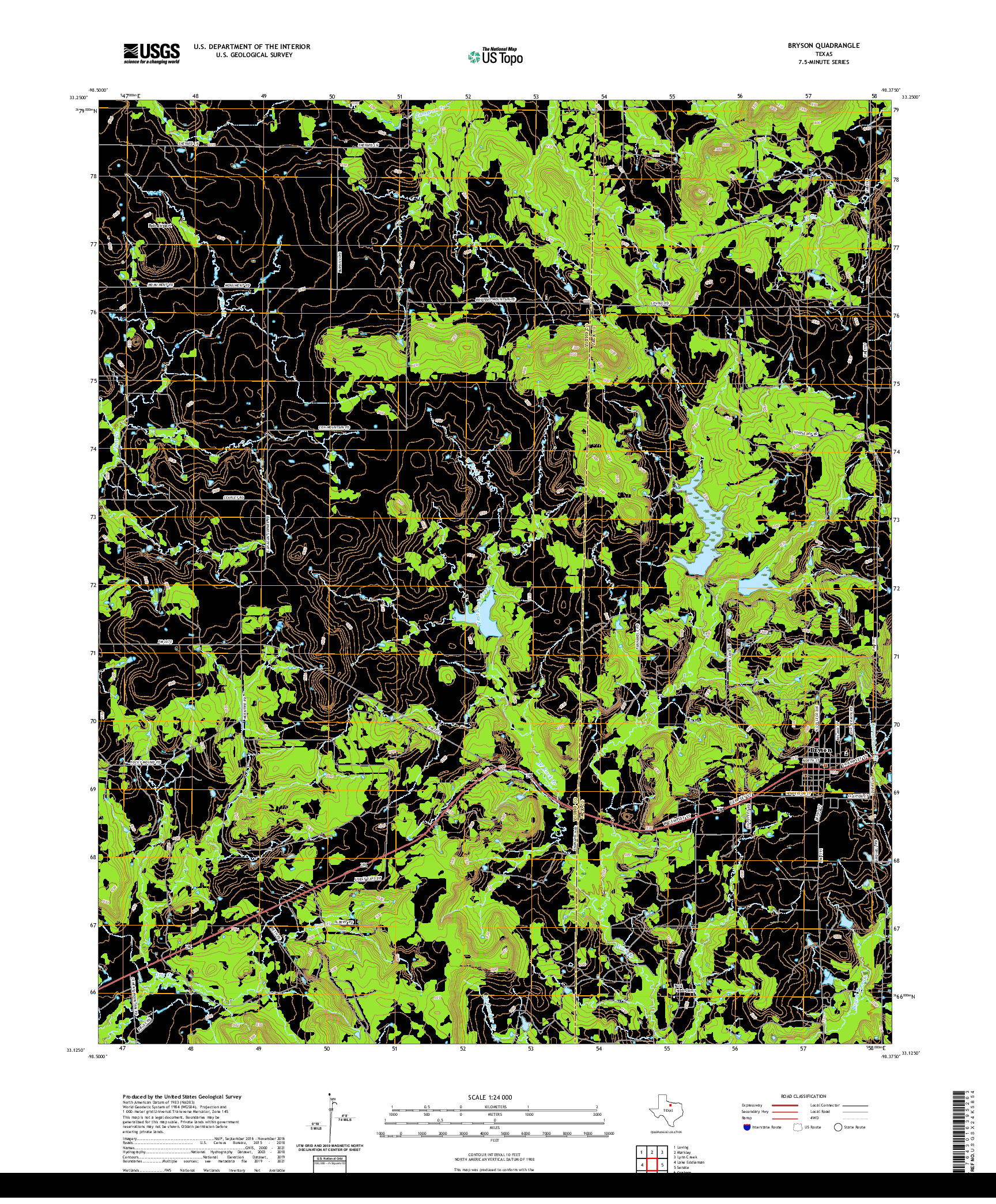 US TOPO 7.5-MINUTE MAP FOR BRYSON, TX