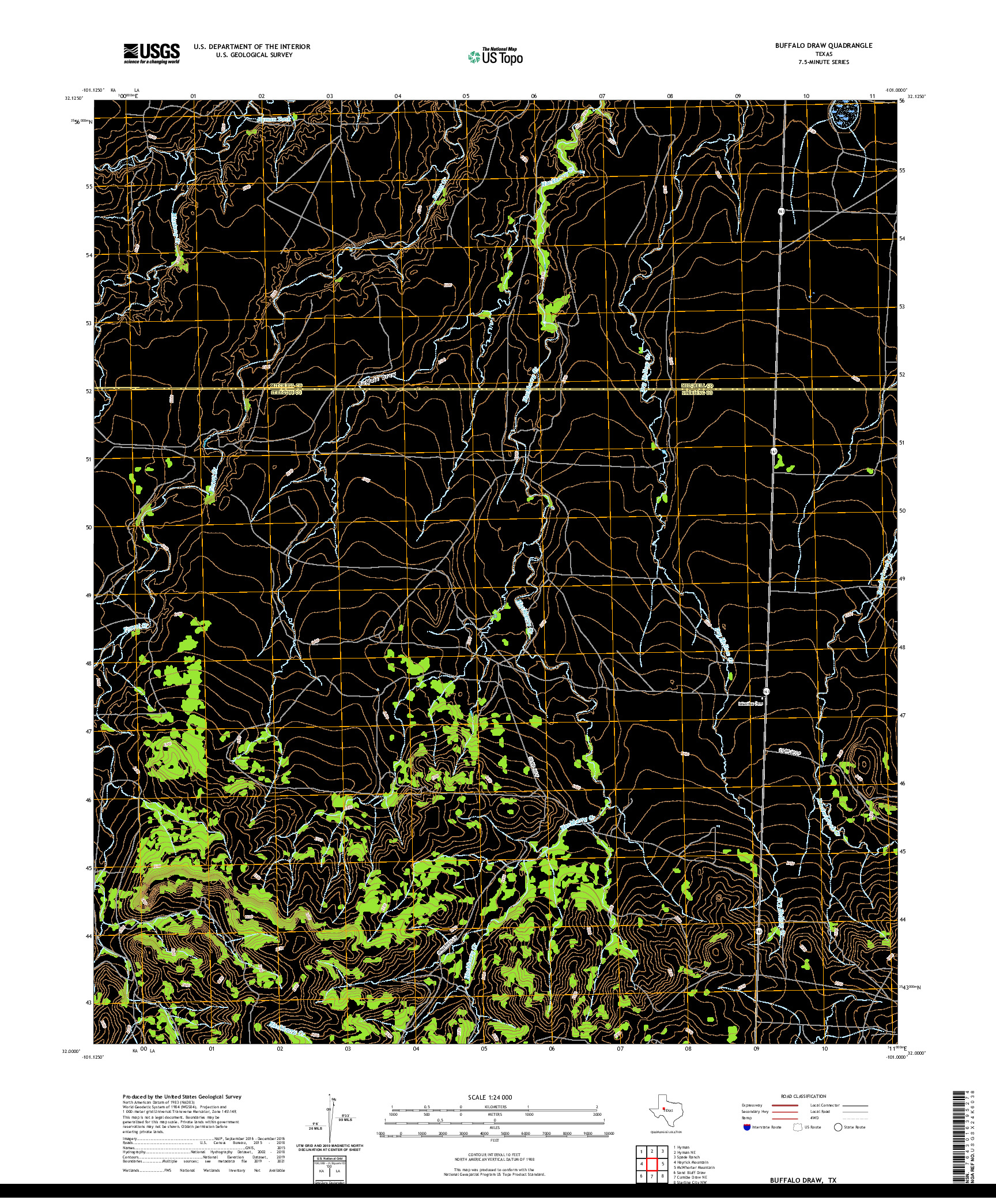 US TOPO 7.5-MINUTE MAP FOR BUFFALO DRAW, TX