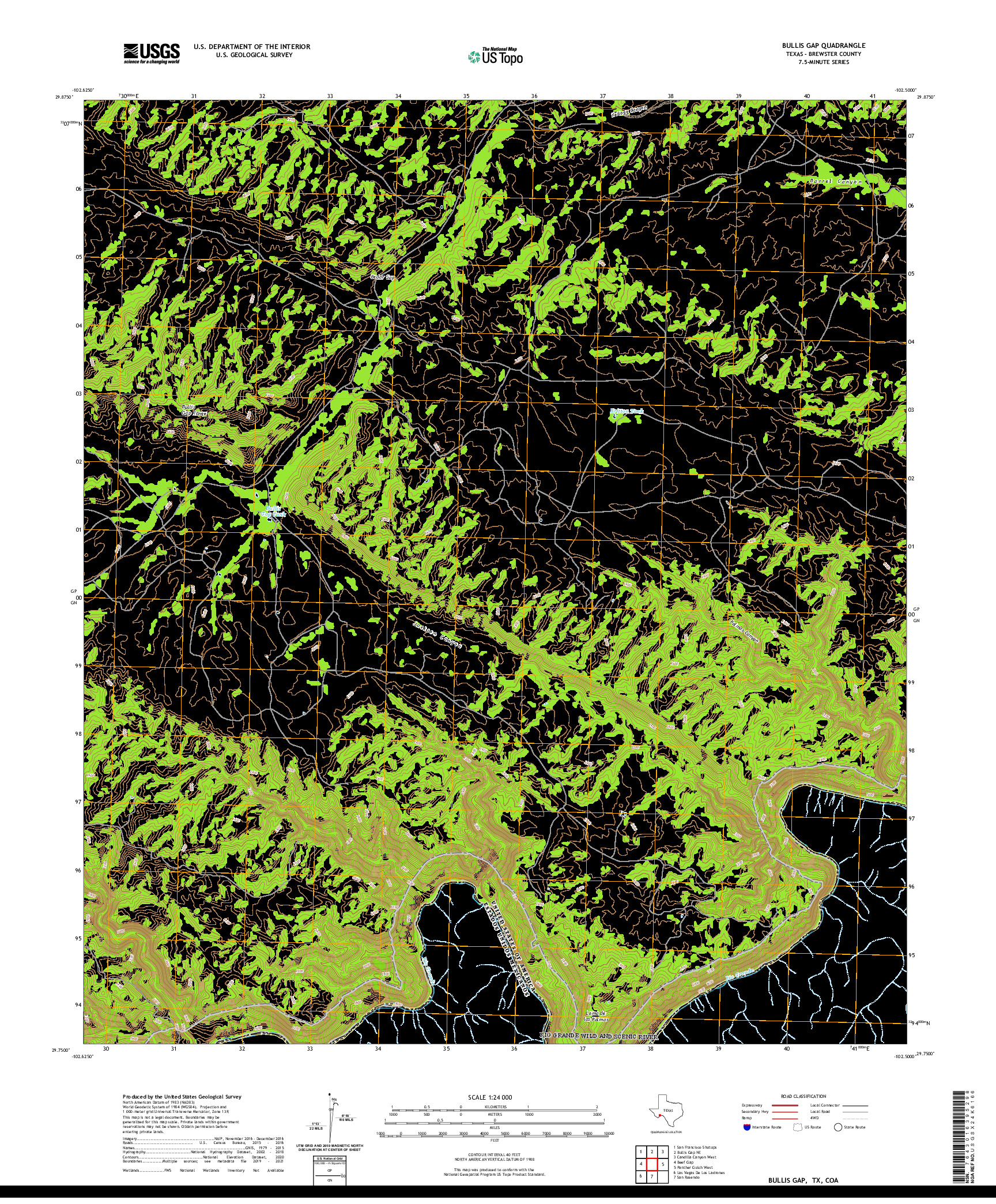 US TOPO 7.5-MINUTE MAP FOR BULLIS GAP, TX,COA