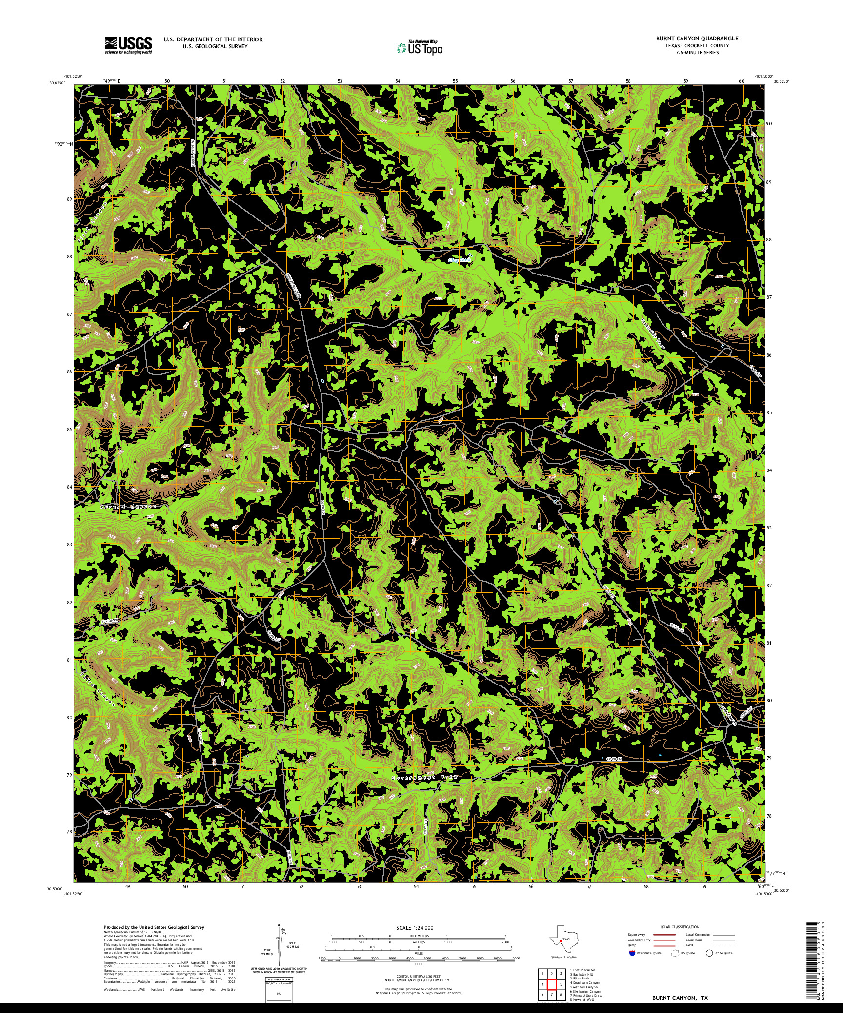 US TOPO 7.5-MINUTE MAP FOR BURNT CANYON, TX