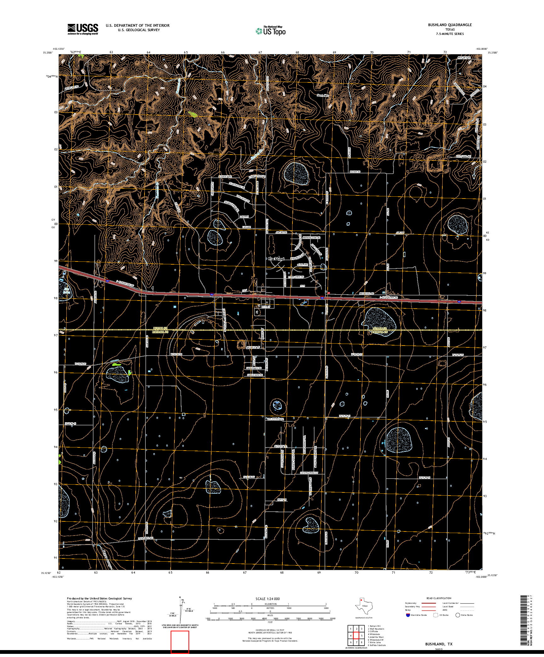 US TOPO 7.5-MINUTE MAP FOR BUSHLAND, TX