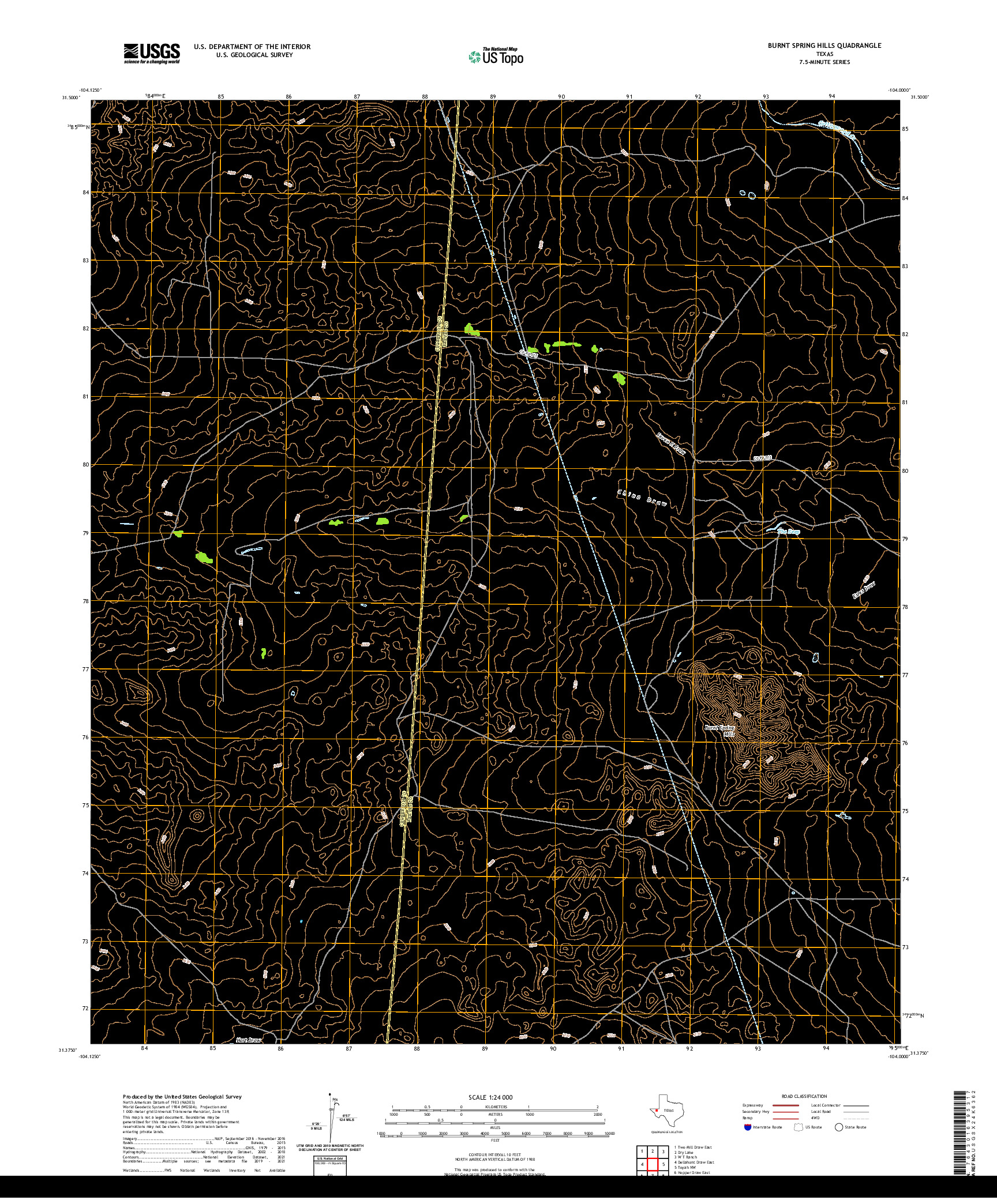 US TOPO 7.5-MINUTE MAP FOR BURNT SPRING HILLS, TX