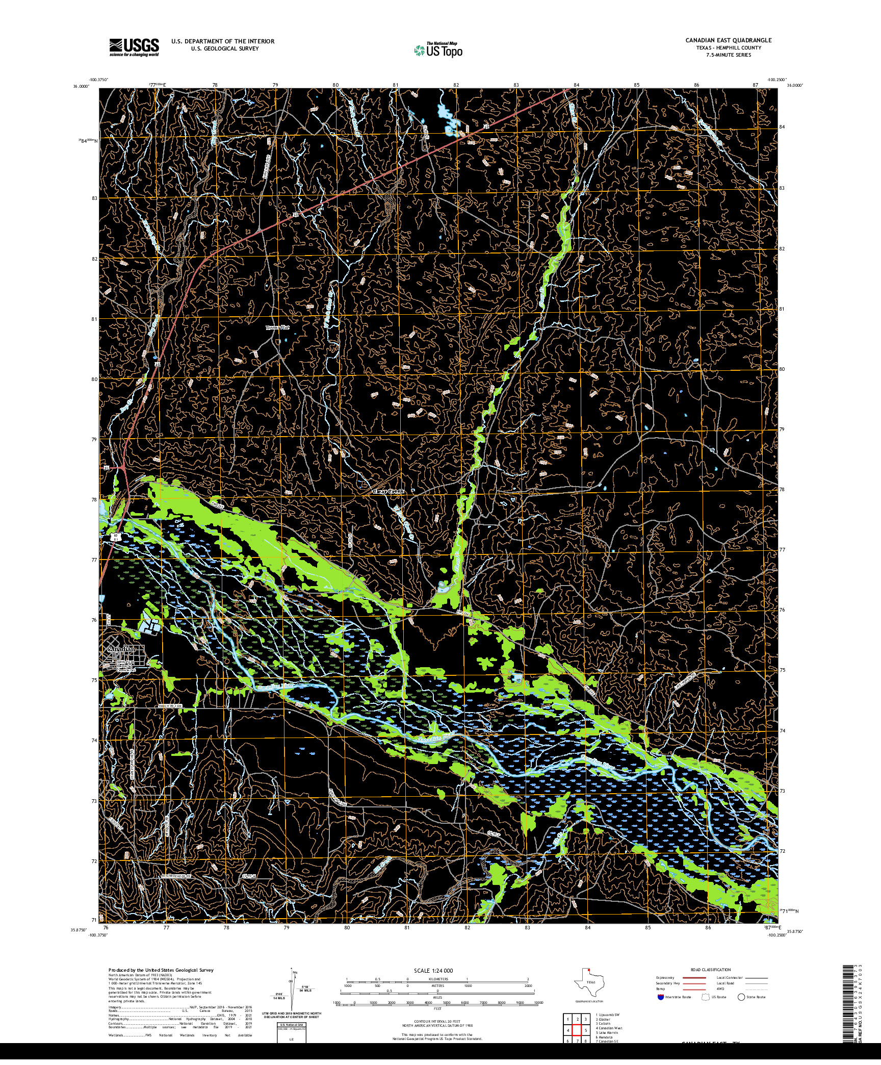 US TOPO 7.5-MINUTE MAP FOR CANADIAN EAST, TX