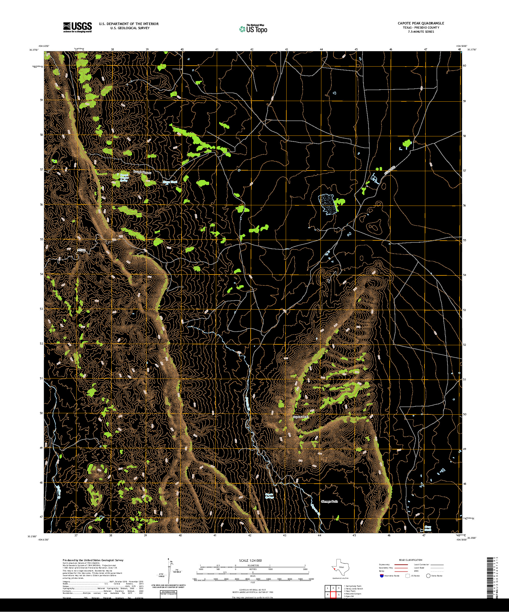 US TOPO 7.5-MINUTE MAP FOR CAPOTE PEAK, TX