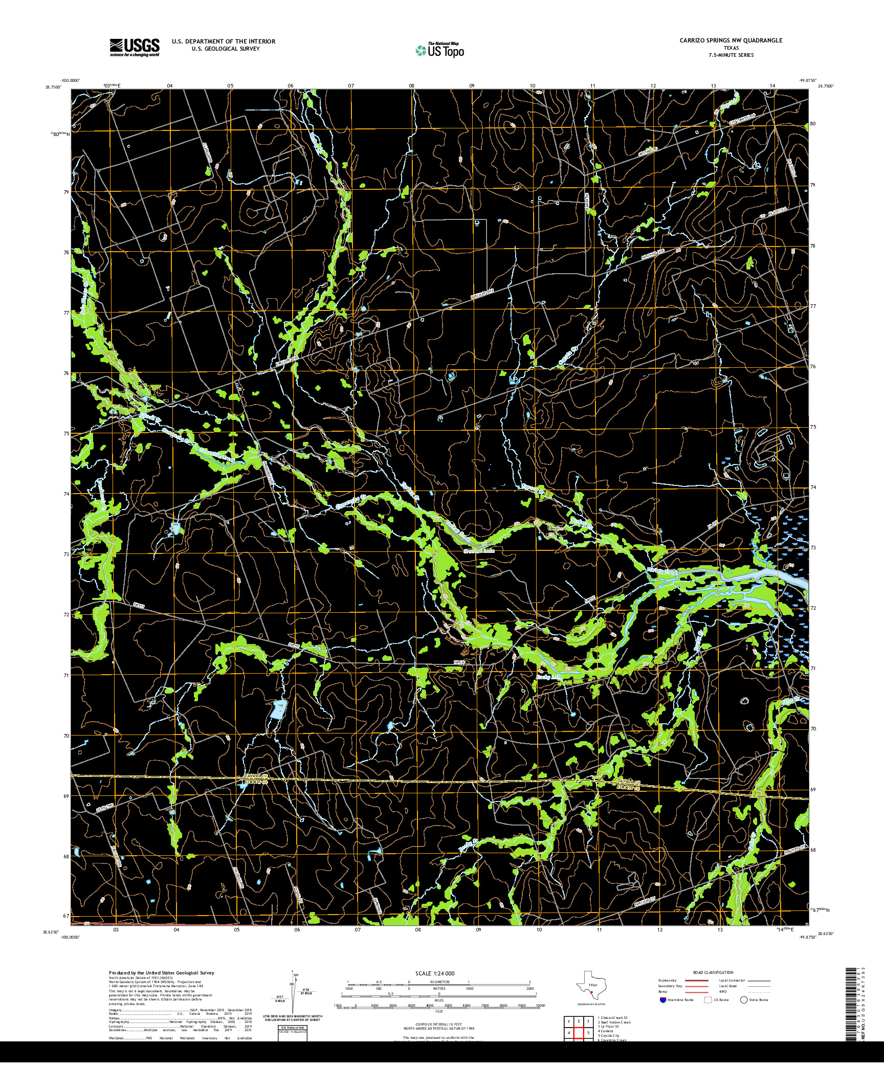 US TOPO 7.5-MINUTE MAP FOR CARRIZO SPRINGS NW, TX