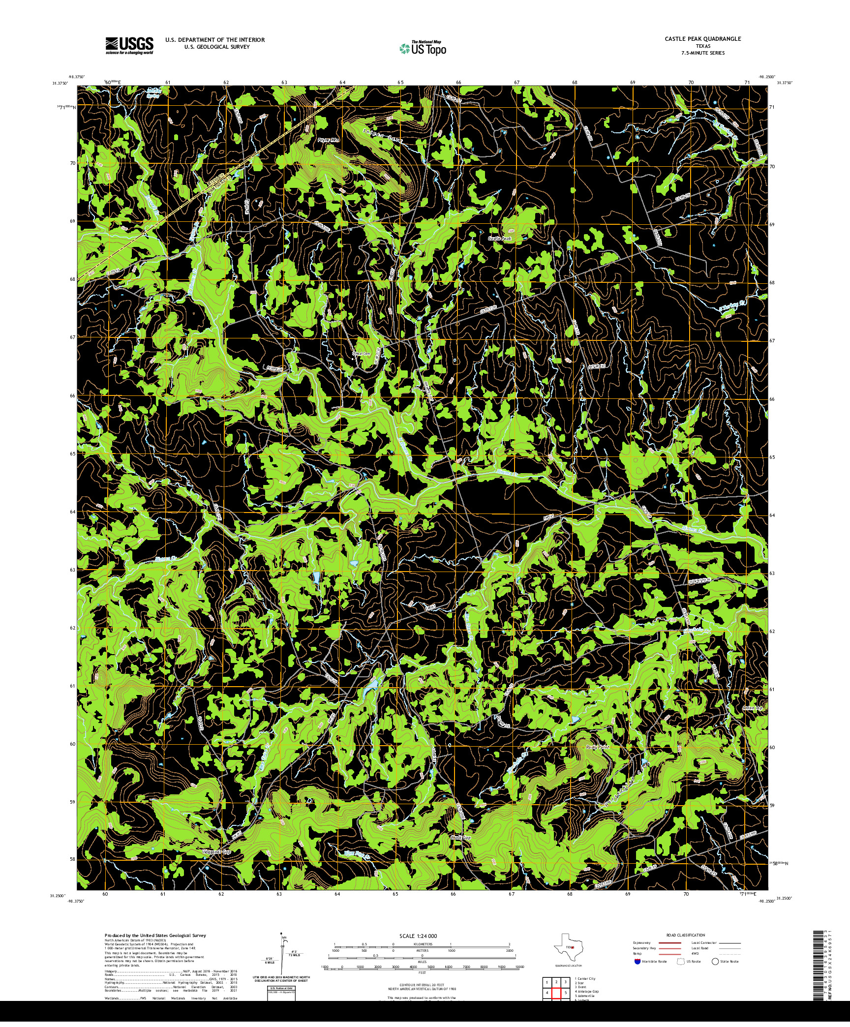 US TOPO 7.5-MINUTE MAP FOR CASTLE PEAK, TX