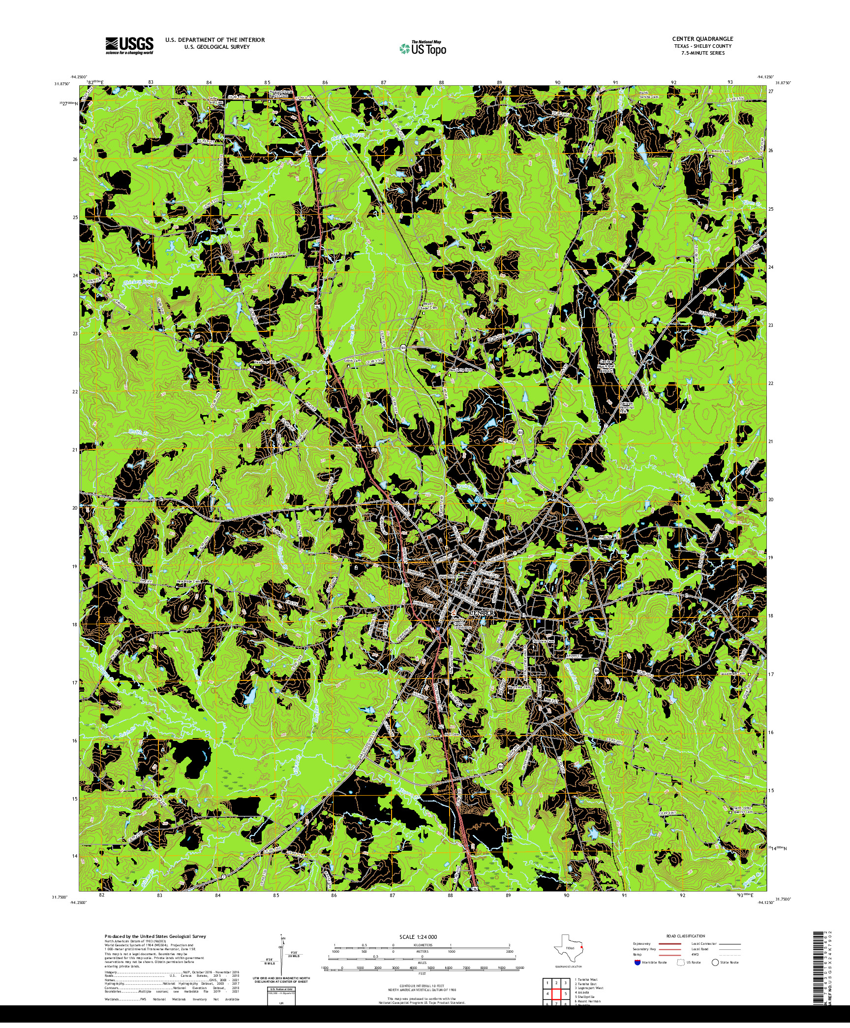 US TOPO 7.5-MINUTE MAP FOR CENTER, TX