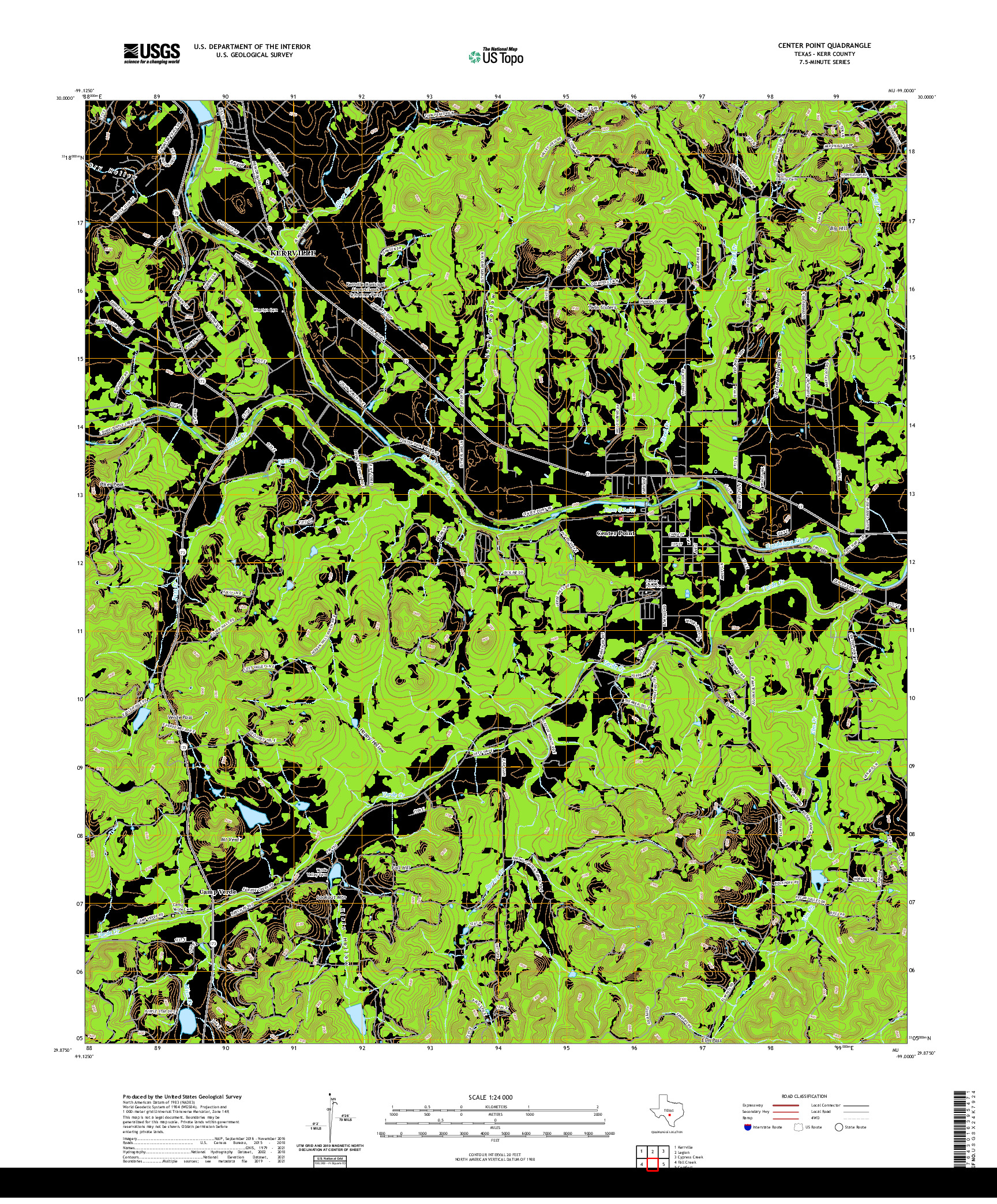 US TOPO 7.5-MINUTE MAP FOR CENTER POINT, TX