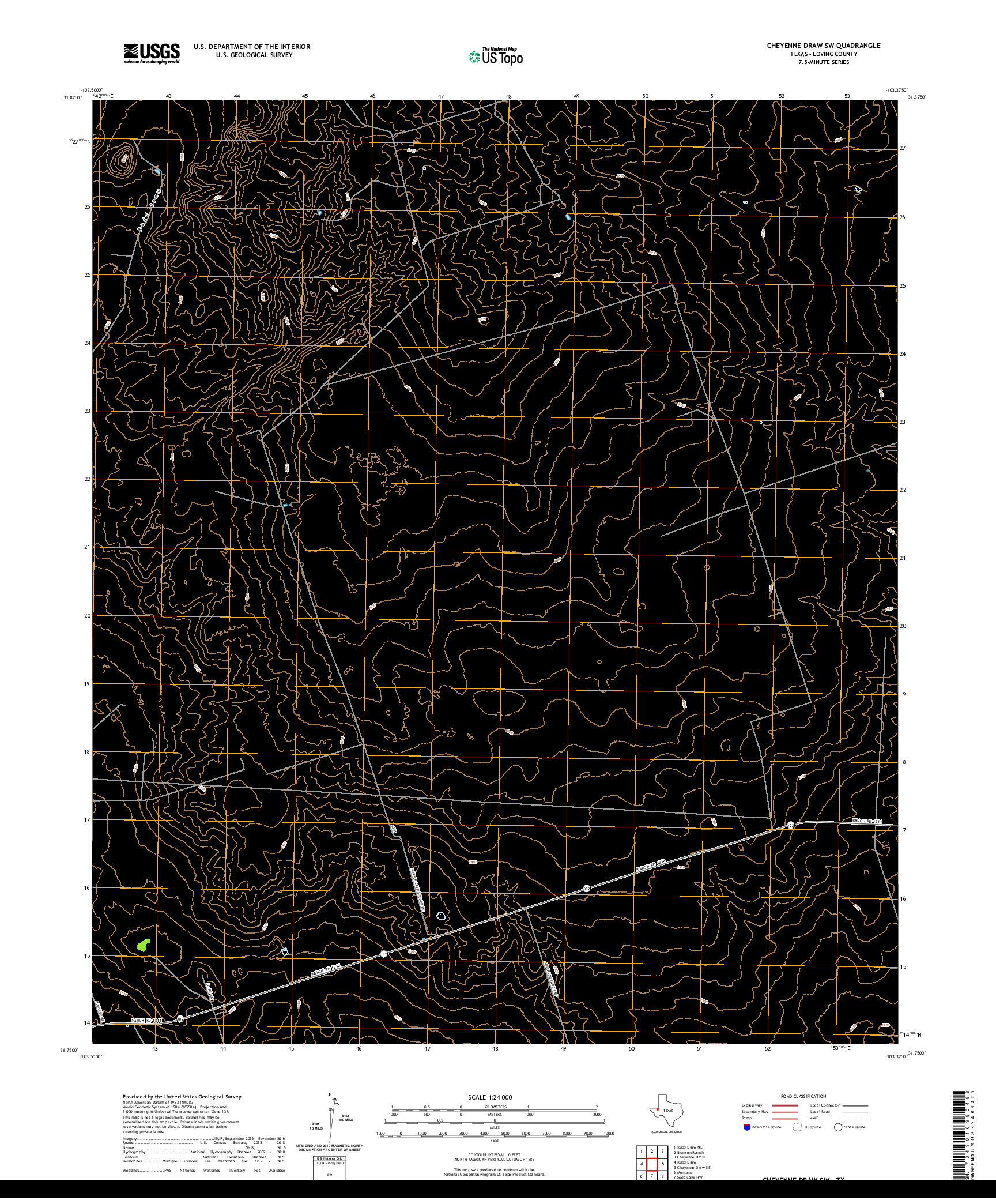 US TOPO 7.5-MINUTE MAP FOR CHEYENNE DRAW SW, TX