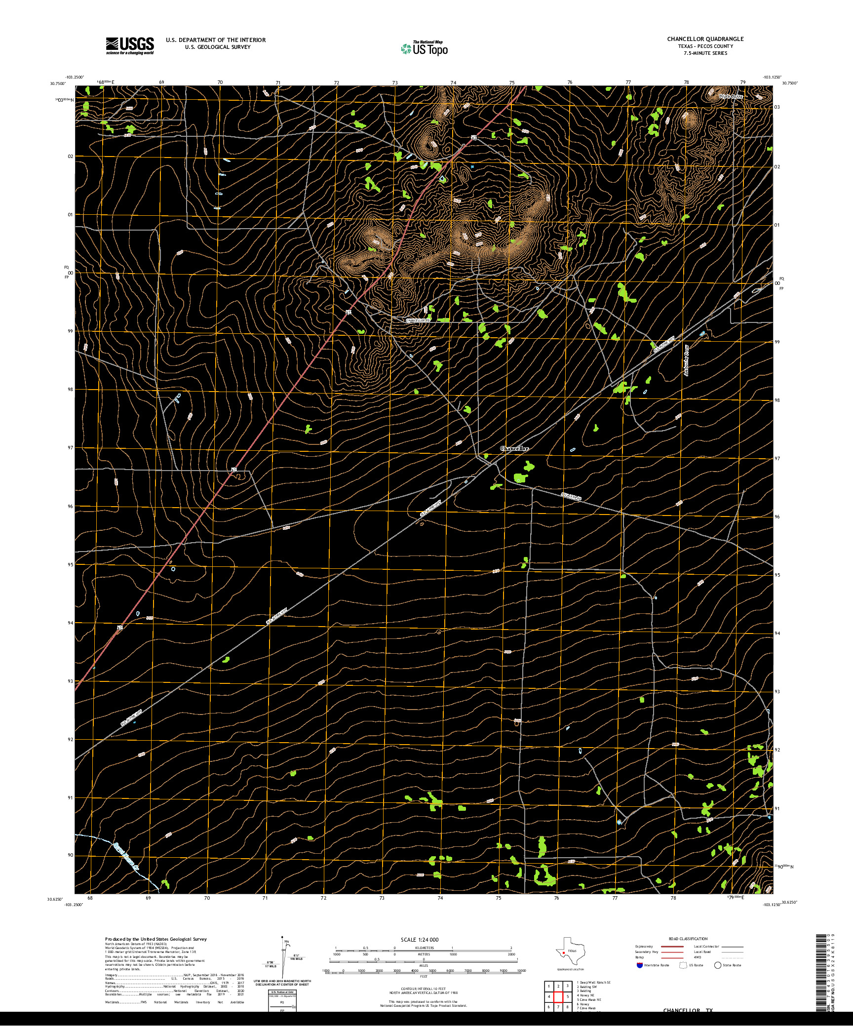 US TOPO 7.5-MINUTE MAP FOR CHANCELLOR, TX