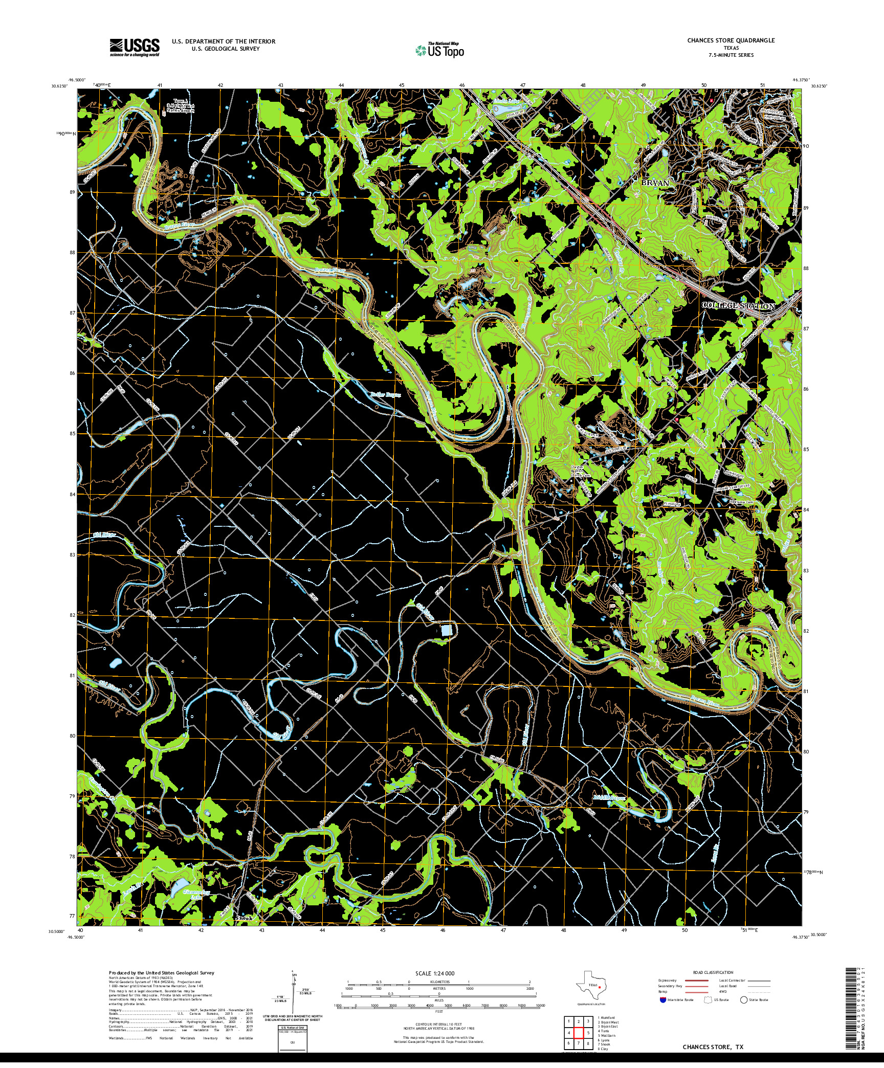 US TOPO 7.5-MINUTE MAP FOR CHANCES STORE, TX