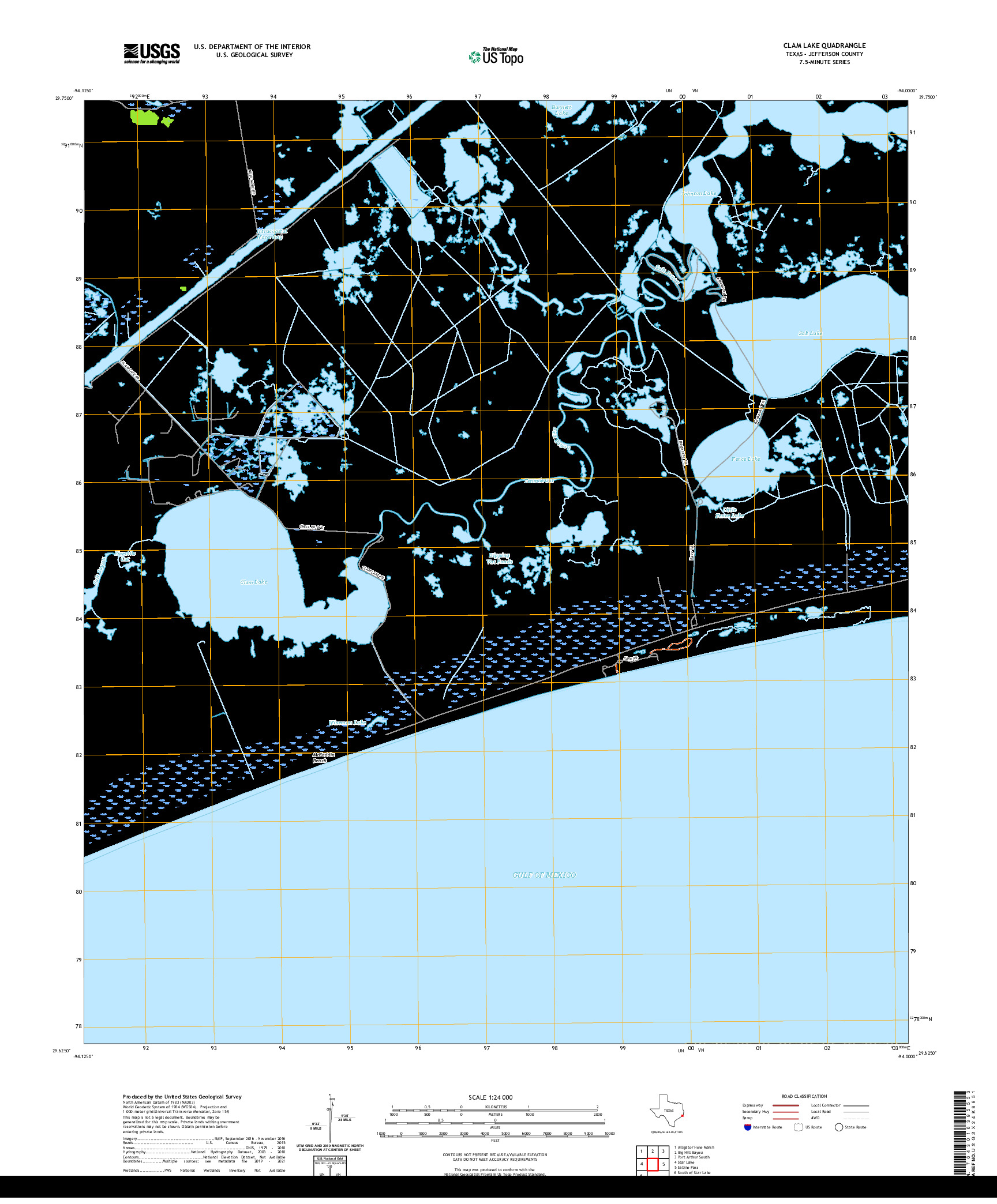 US TOPO 7.5-MINUTE MAP FOR CLAM LAKE, TX