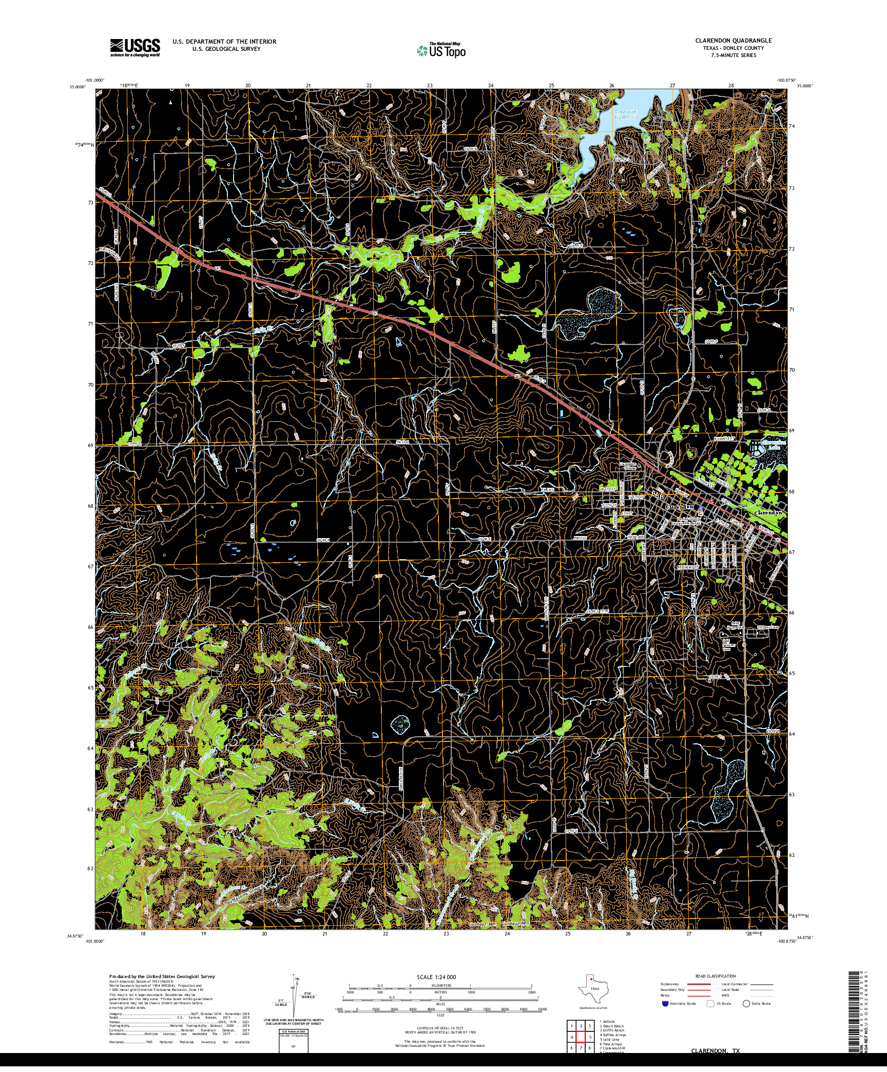 US TOPO 7.5-MINUTE MAP FOR CLARENDON, TX