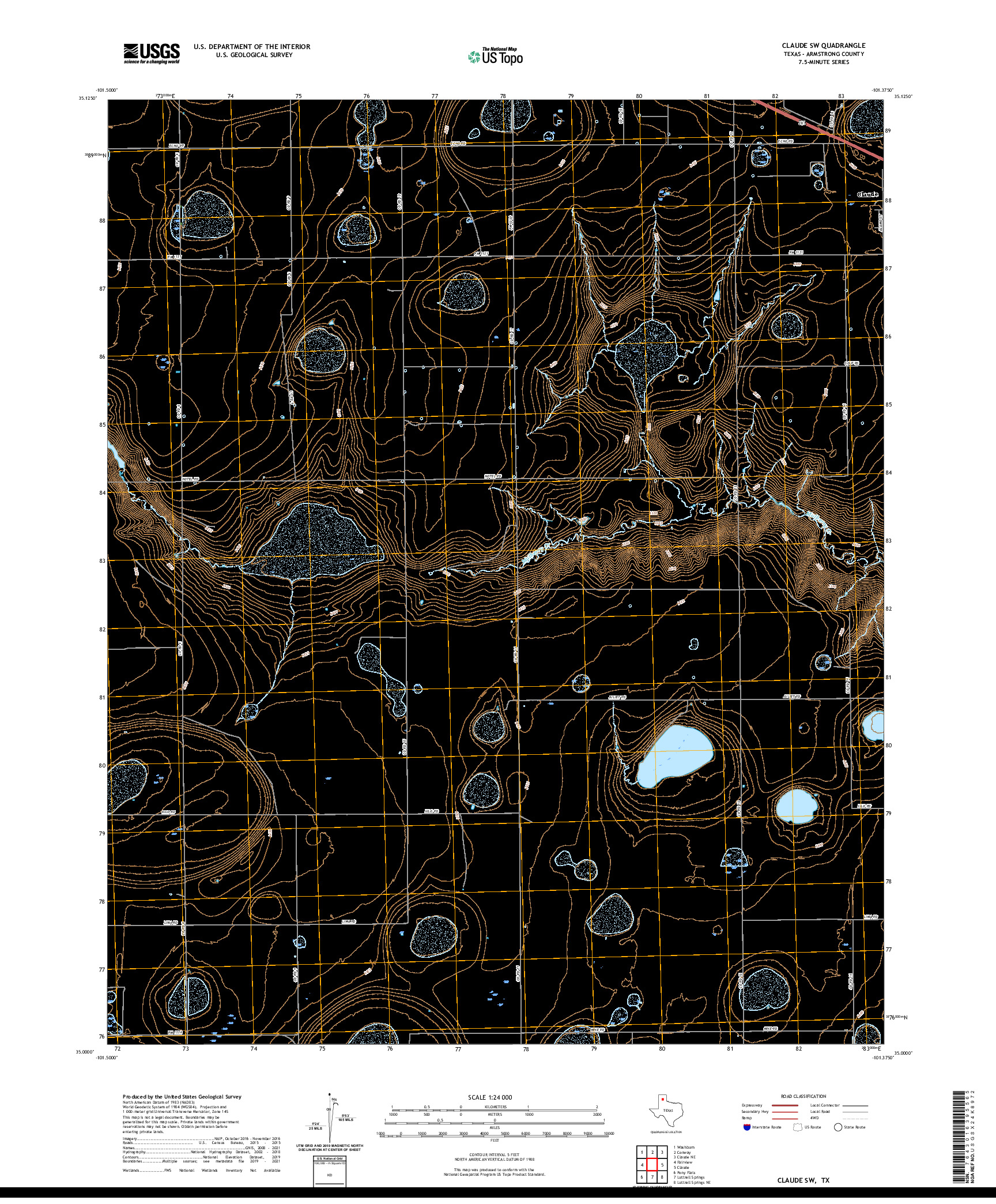 US TOPO 7.5-MINUTE MAP FOR CLAUDE SW, TX