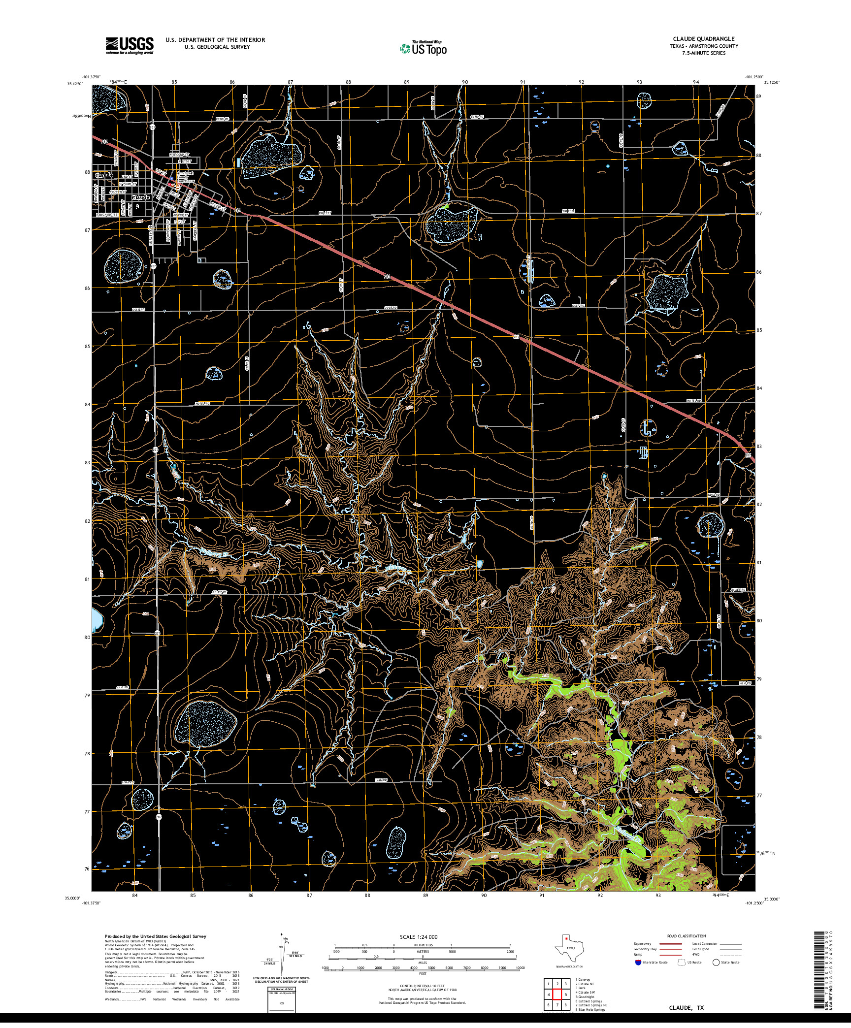 US TOPO 7.5-MINUTE MAP FOR CLAUDE, TX