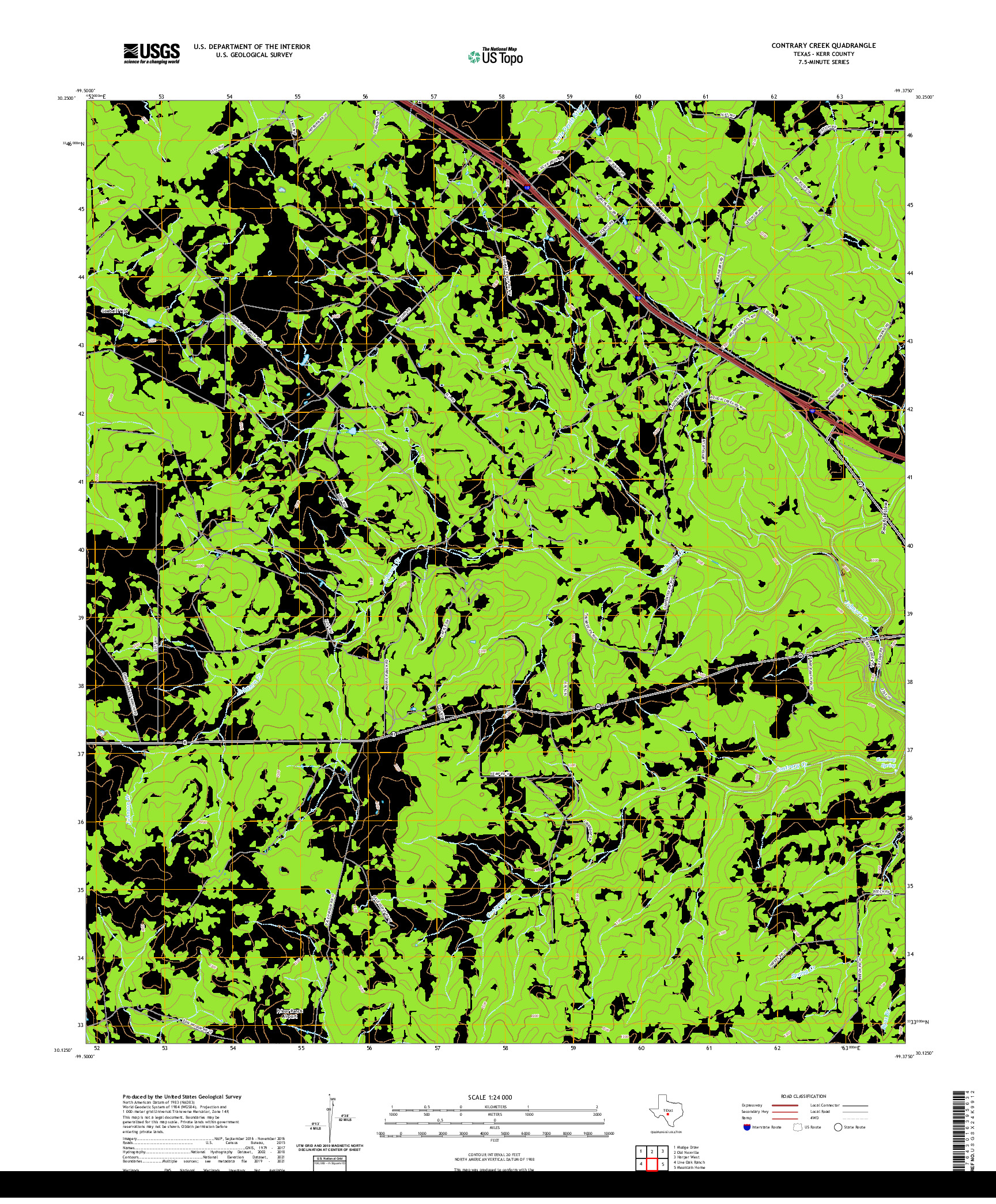 US TOPO 7.5-MINUTE MAP FOR CONTRARY CREEK, TX