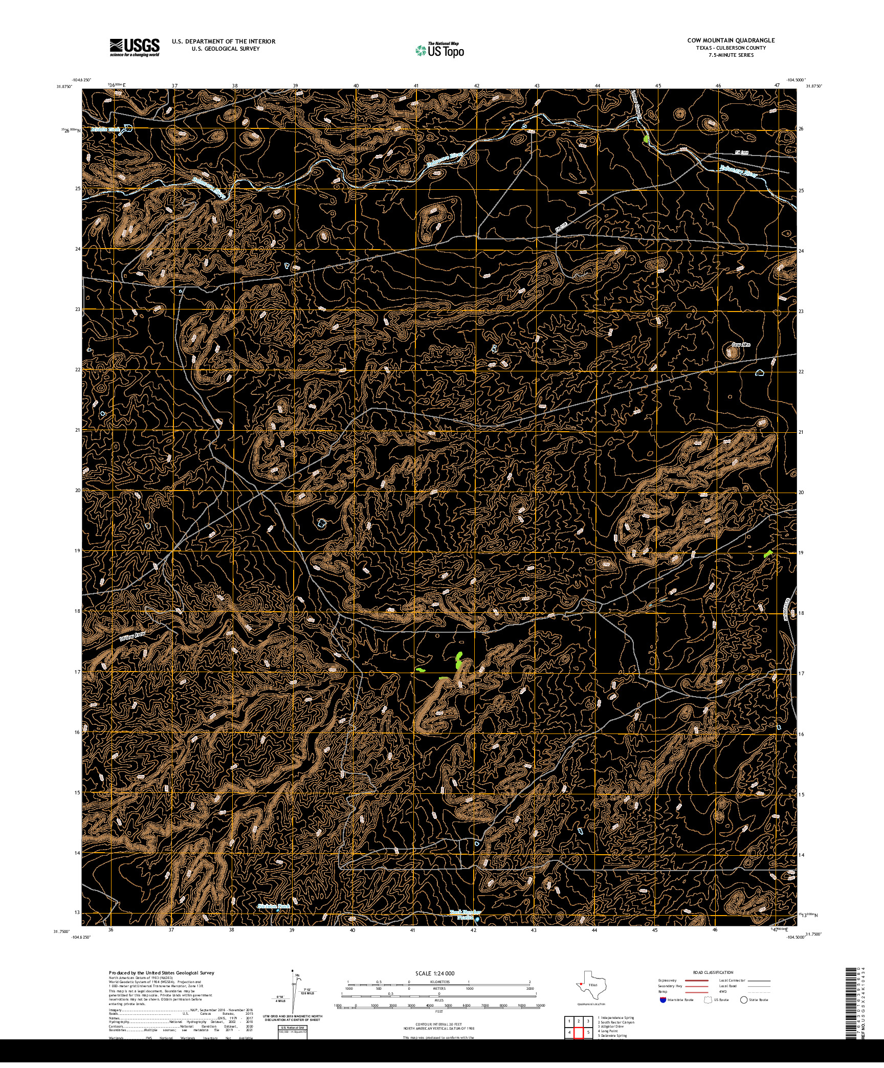 US TOPO 7.5-MINUTE MAP FOR COW MOUNTAIN, TX