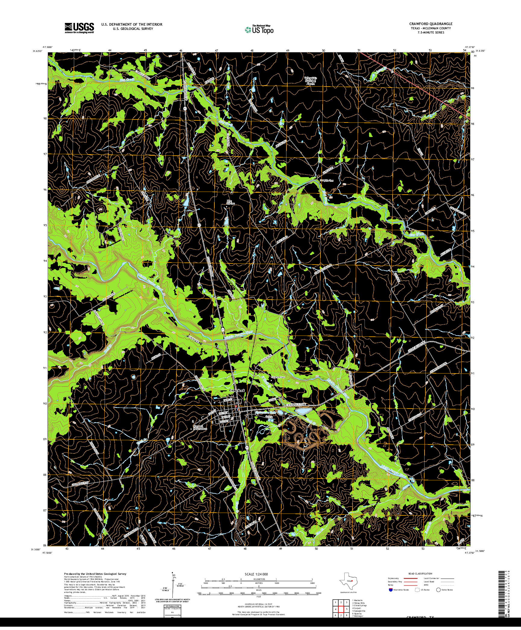 US TOPO 7.5-MINUTE MAP FOR CRAWFORD, TX