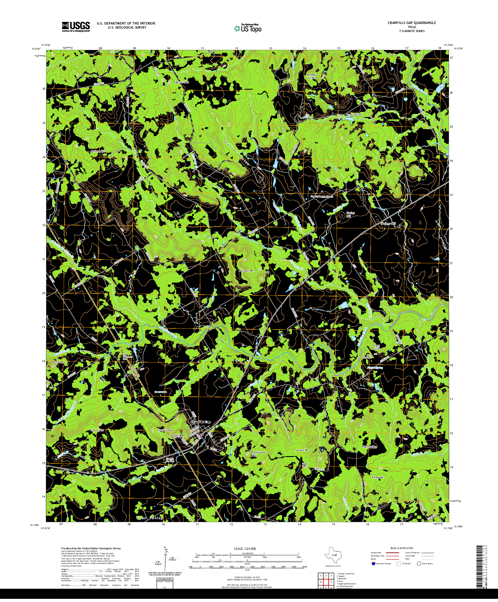 US TOPO 7.5-MINUTE MAP FOR CRANFILLS GAP, TX