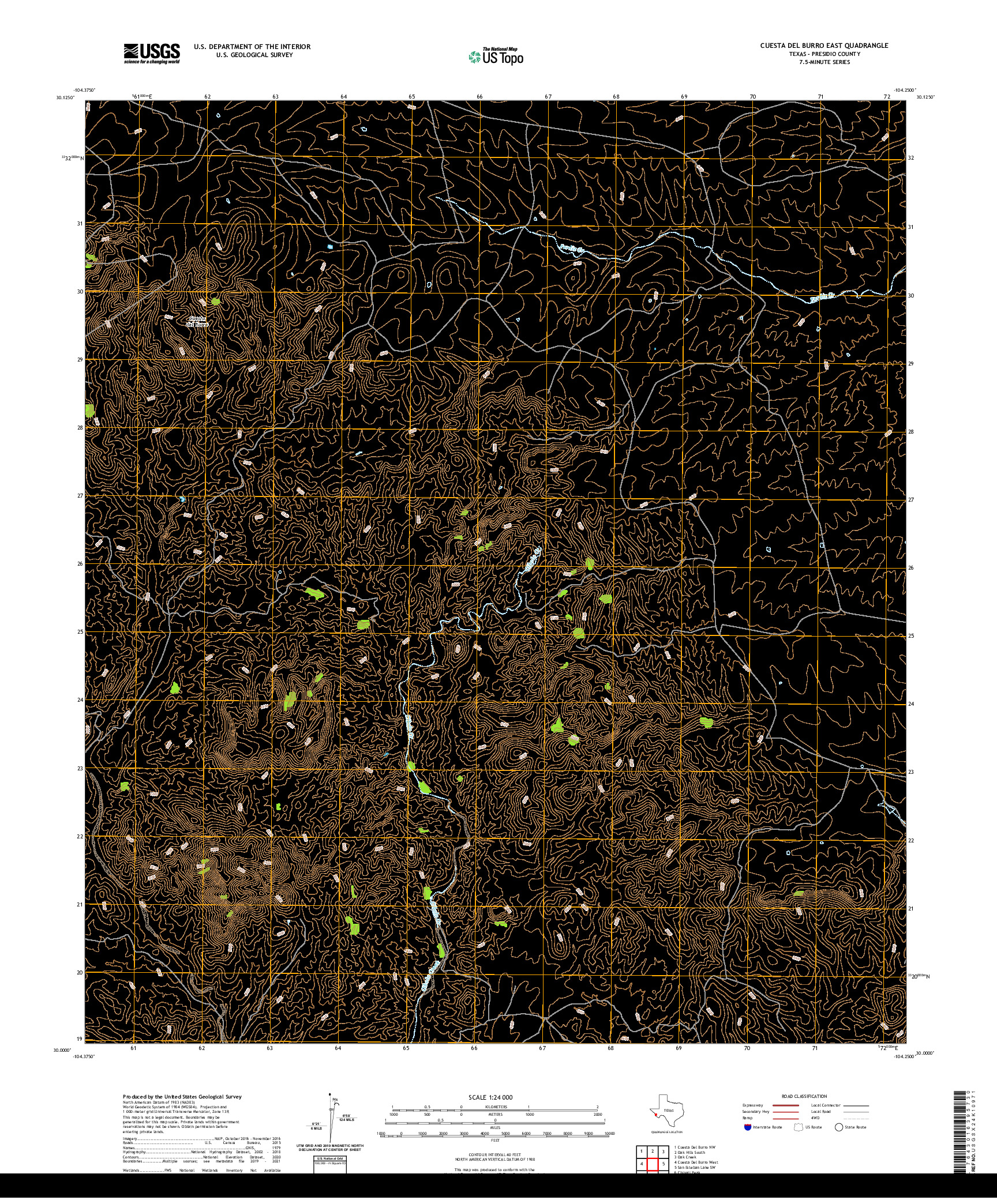 US TOPO 7.5-MINUTE MAP FOR CUESTA DEL BURRO EAST, TX