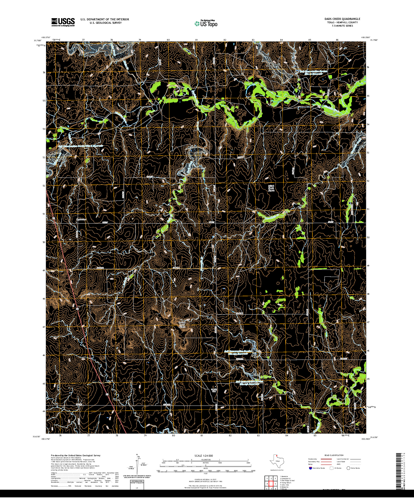 US TOPO 7.5-MINUTE MAP FOR DADS CREEK, TX