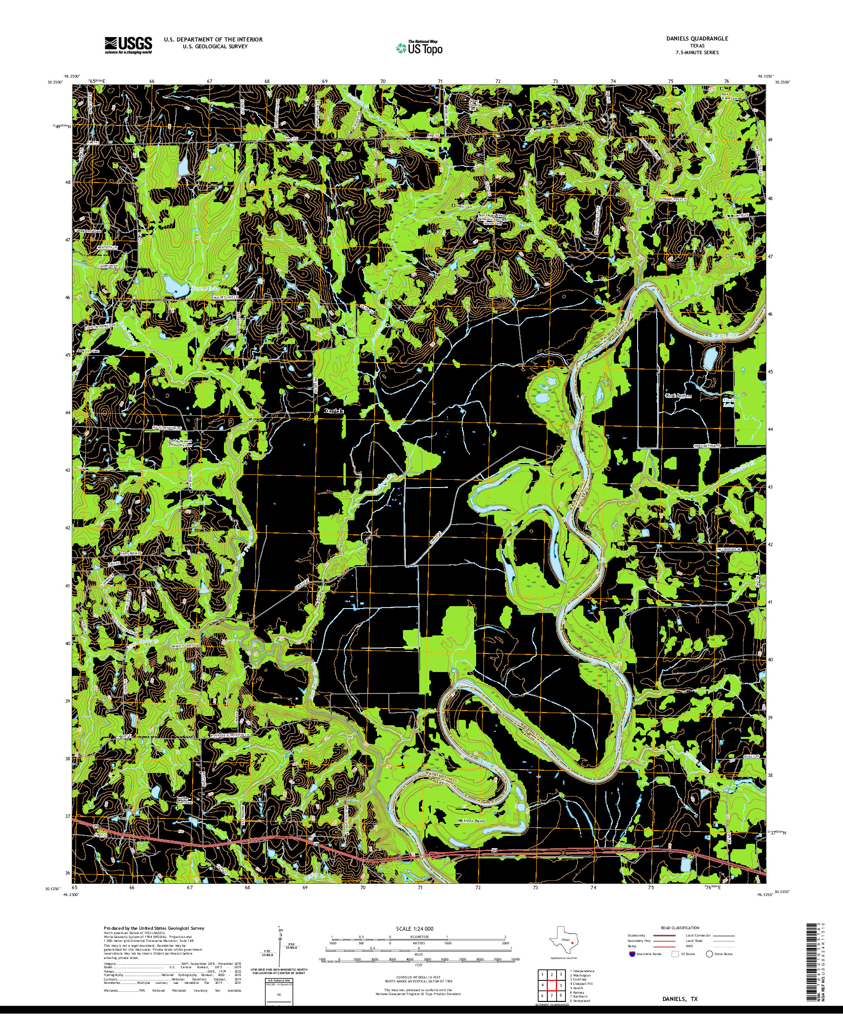 US TOPO 7.5-MINUTE MAP FOR DANIELS, TX