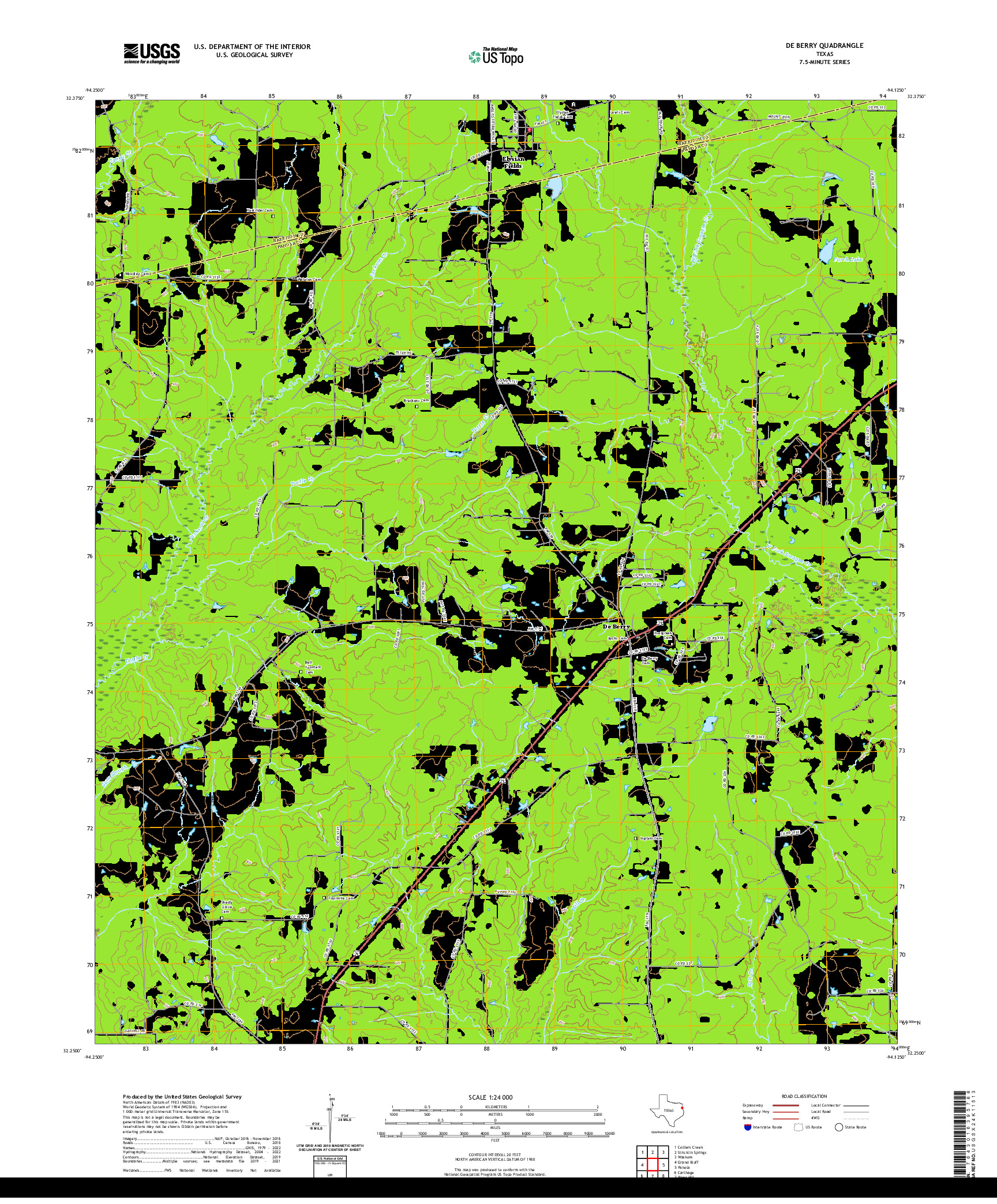 US TOPO 7.5-MINUTE MAP FOR DE BERRY, TX