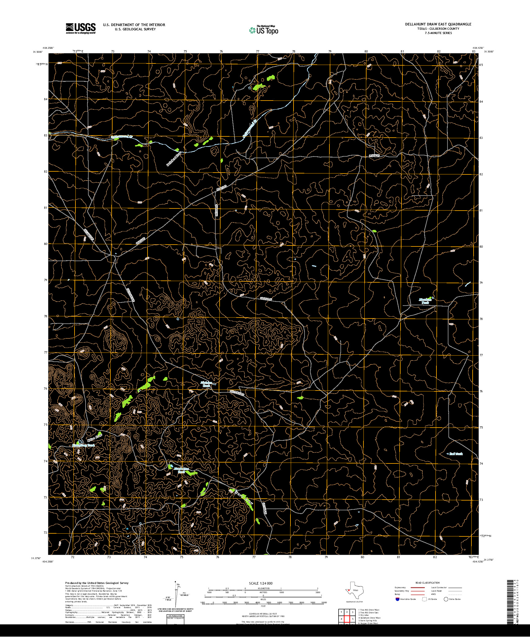 US TOPO 7.5-MINUTE MAP FOR DELLAHUNT DRAW EAST, TX