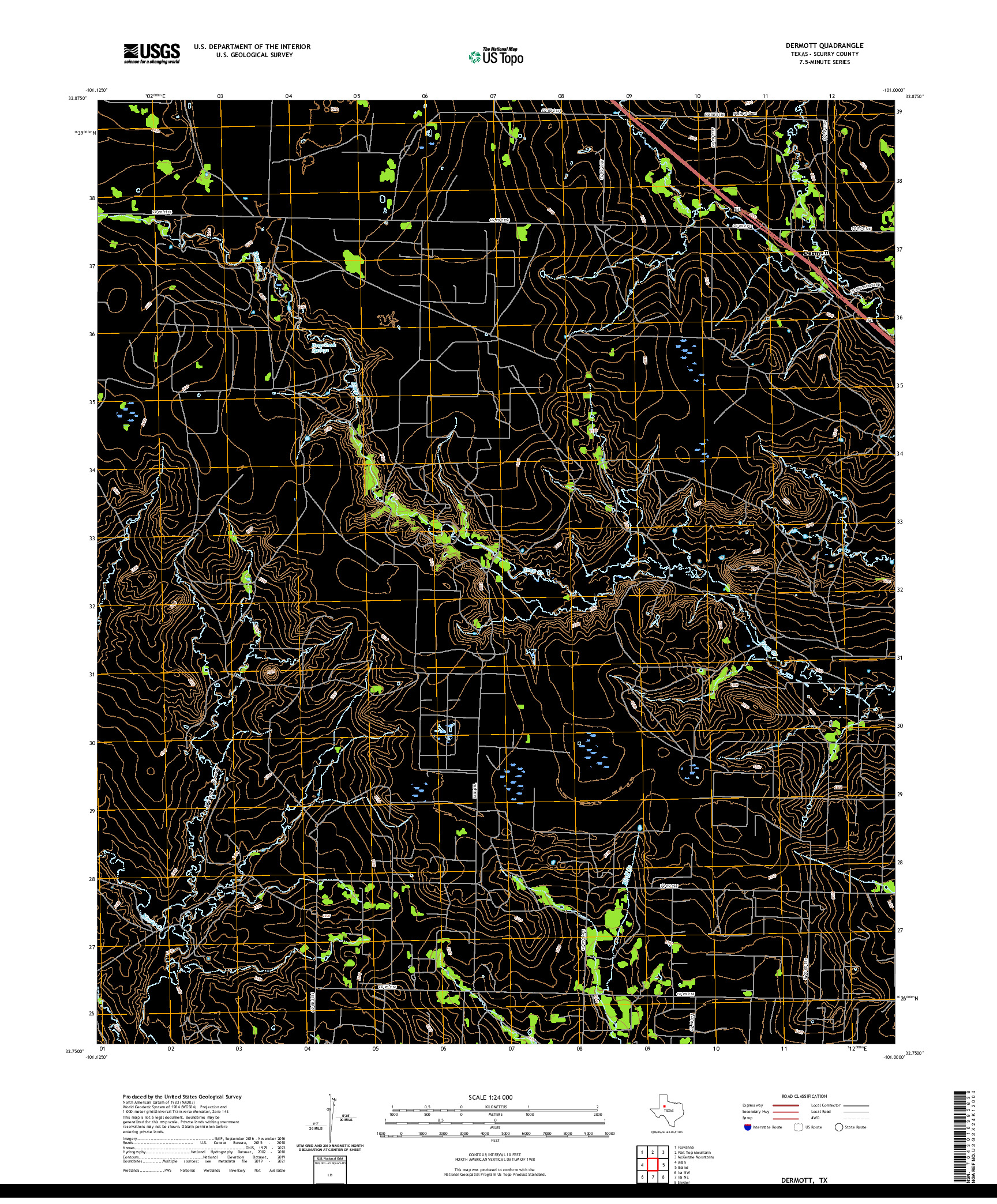 US TOPO 7.5-MINUTE MAP FOR DERMOTT, TX